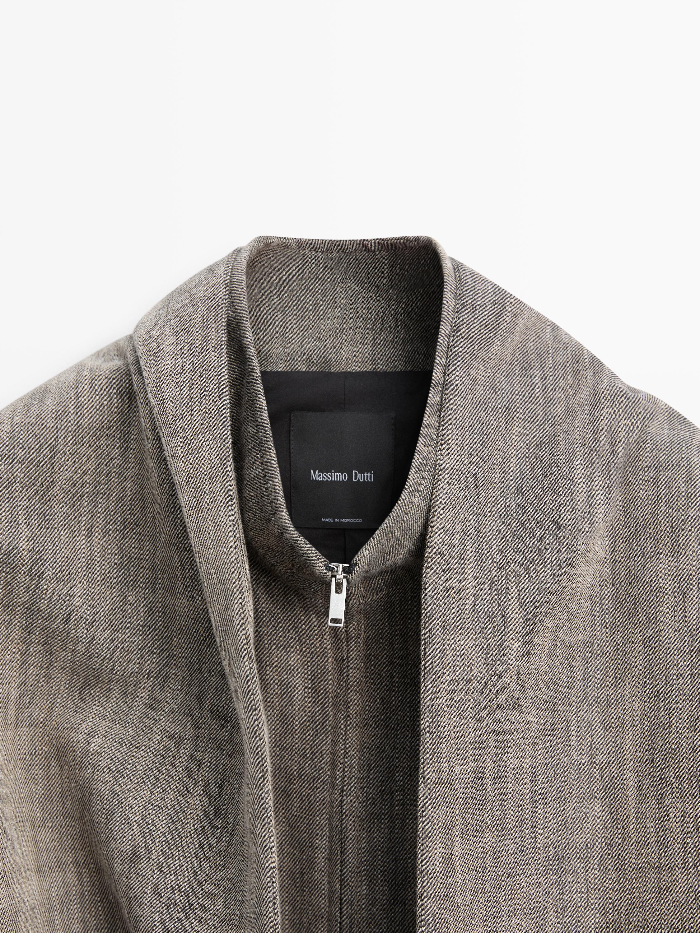 Flecked bomber jacket with scarf — GREY
