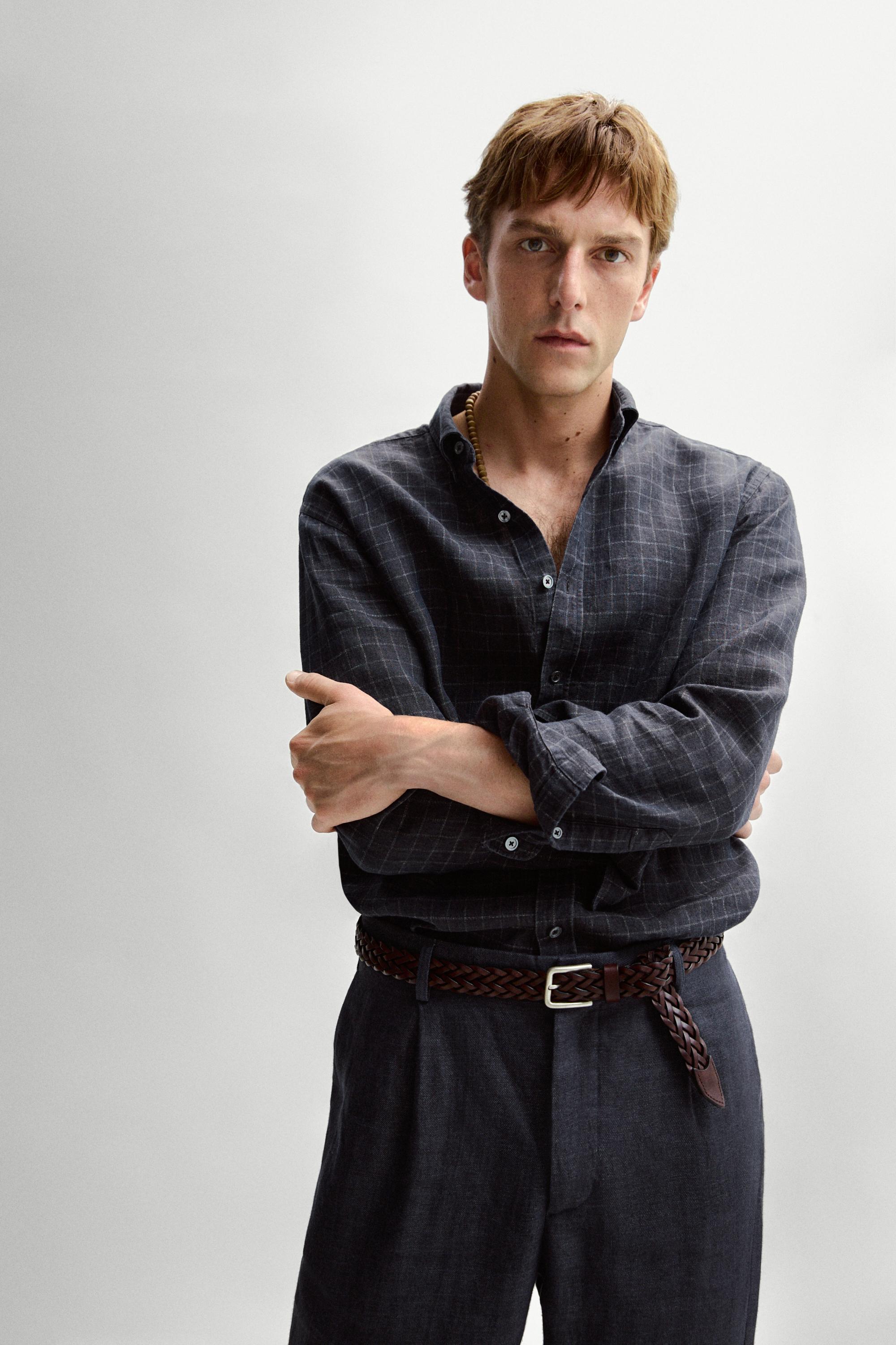 100% linen regular fit check shirt — LEAD