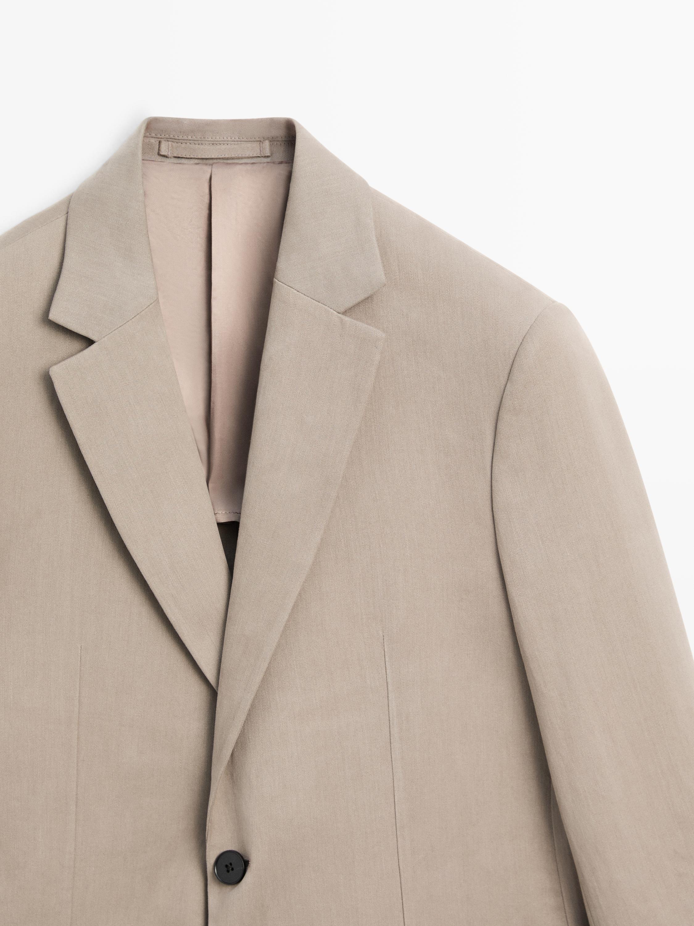 100% linen tailored blazer with pocket details — BEIGE