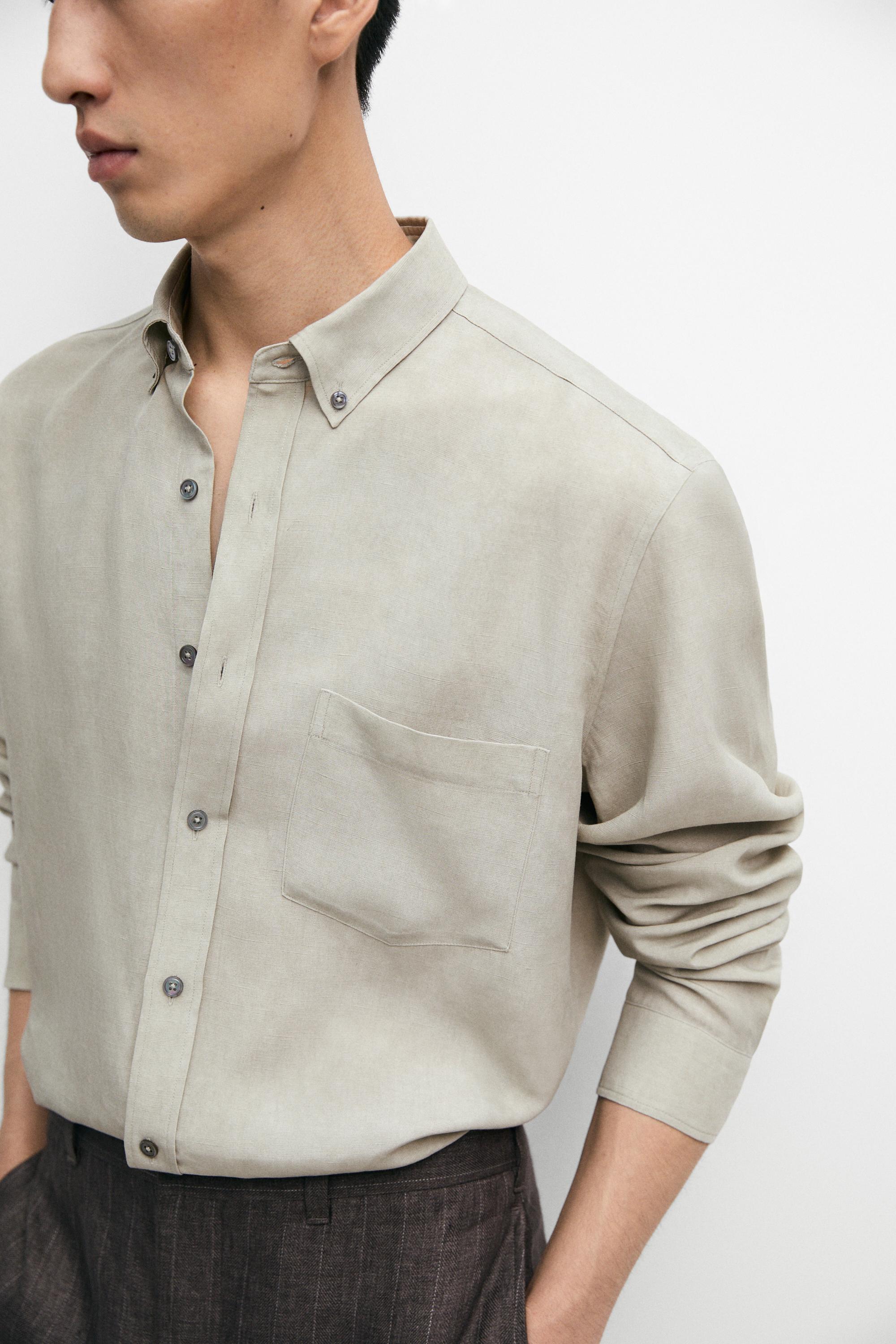 Flowing regular fit lyocell-linen shirt — GREEN