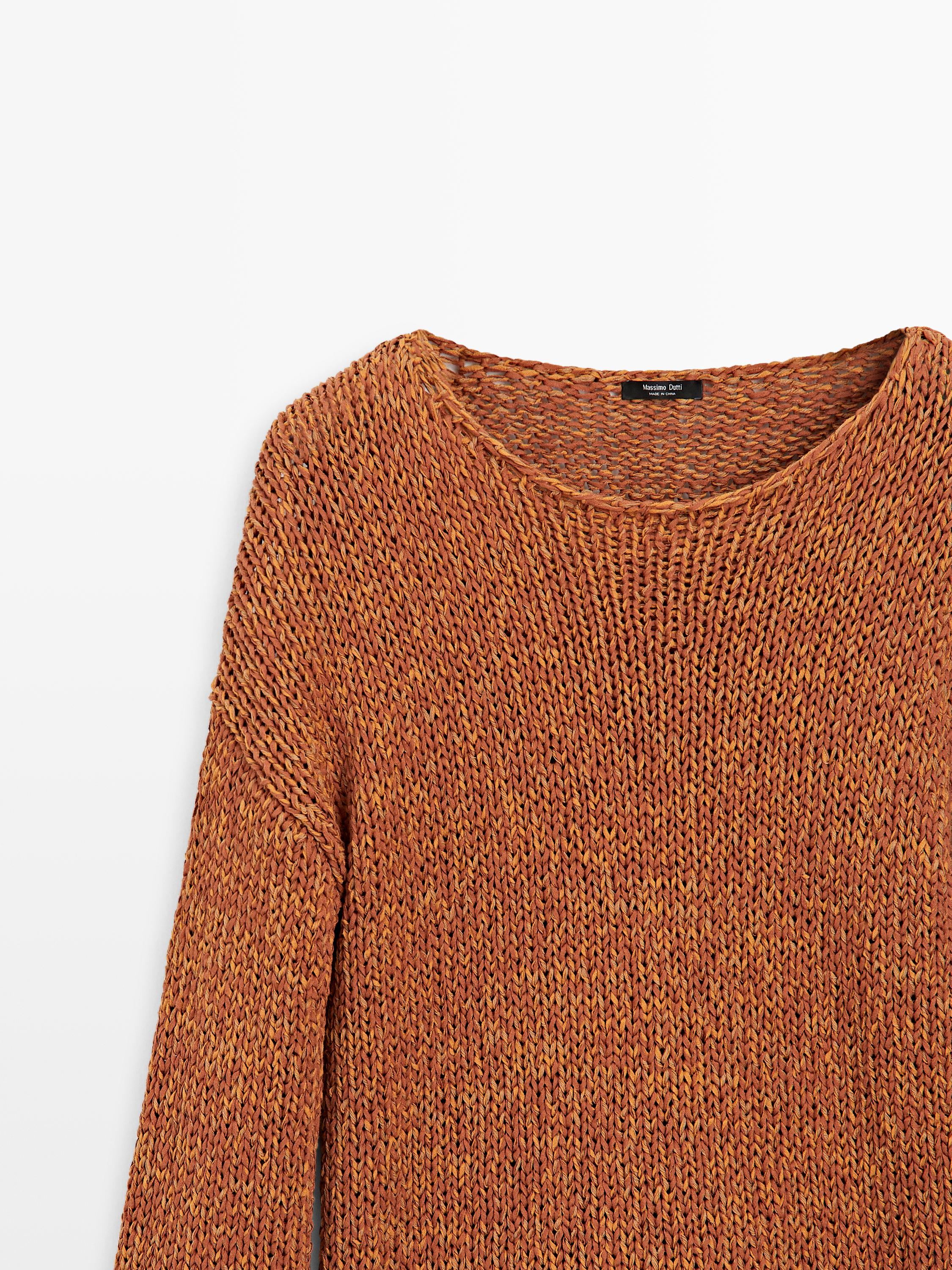 Cotton blend cutwork sweater — BURNT ORANGE