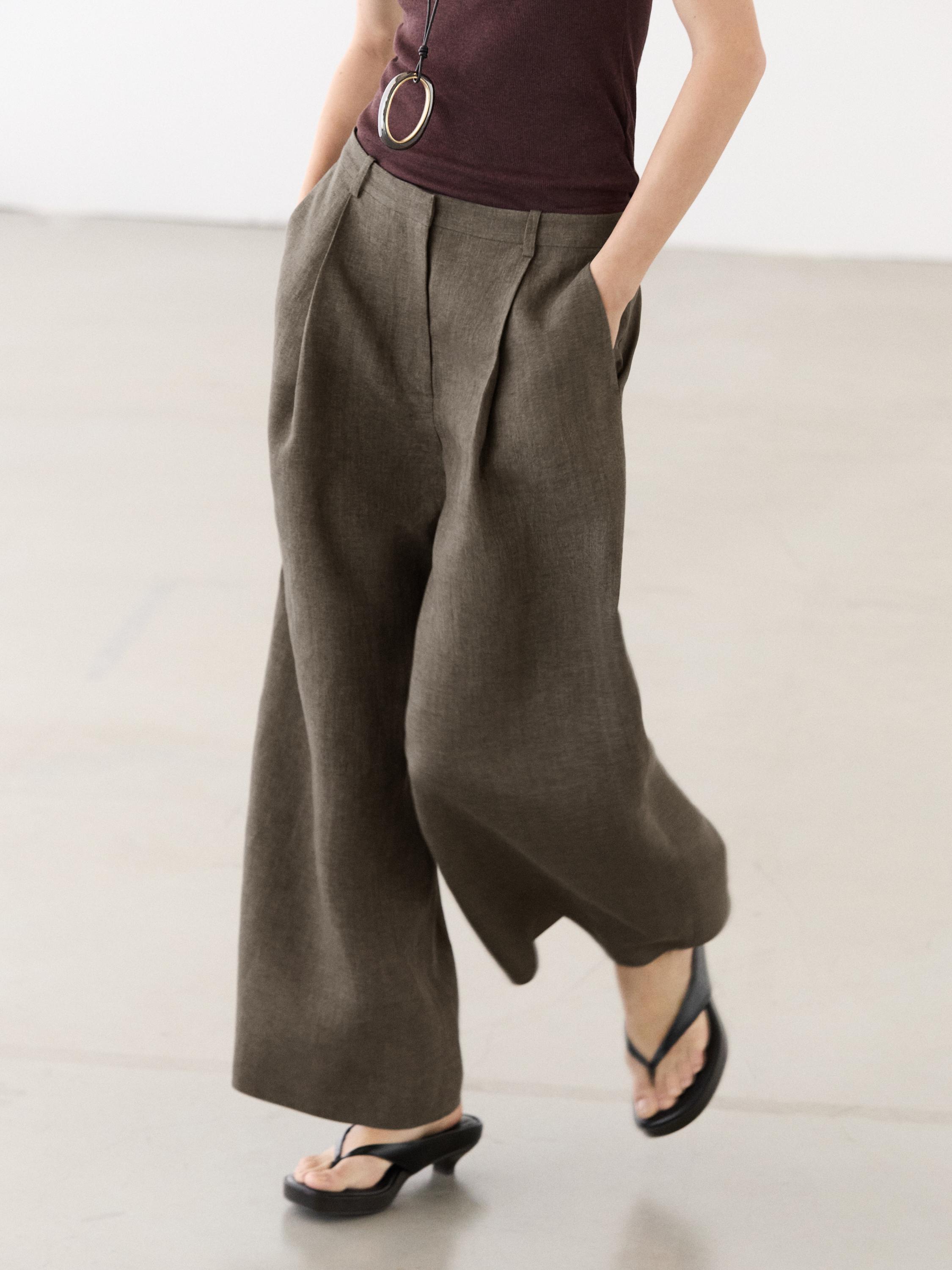 Gemêleerde linnen bandplooibroek