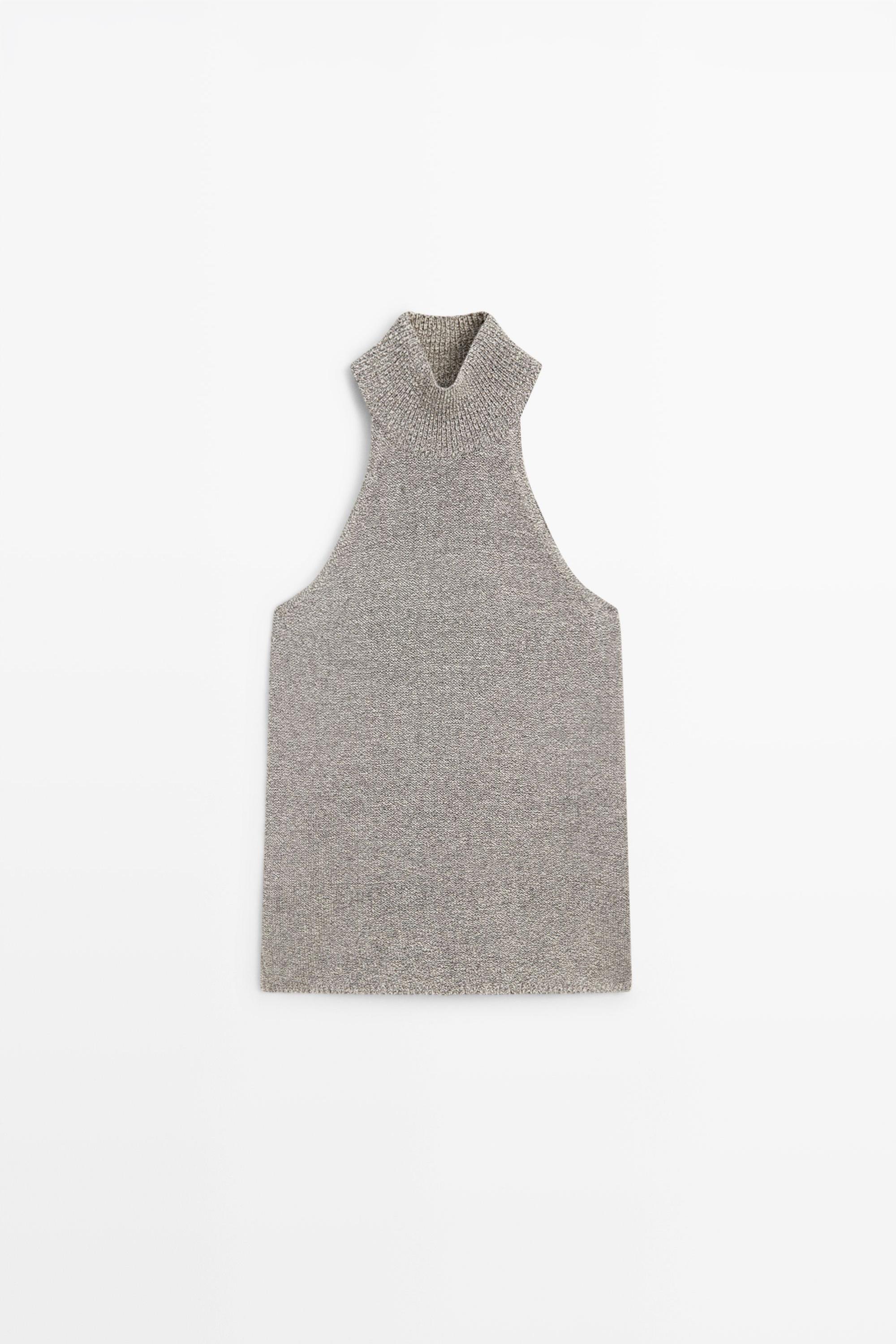 Halterneck knit top — BEIGE