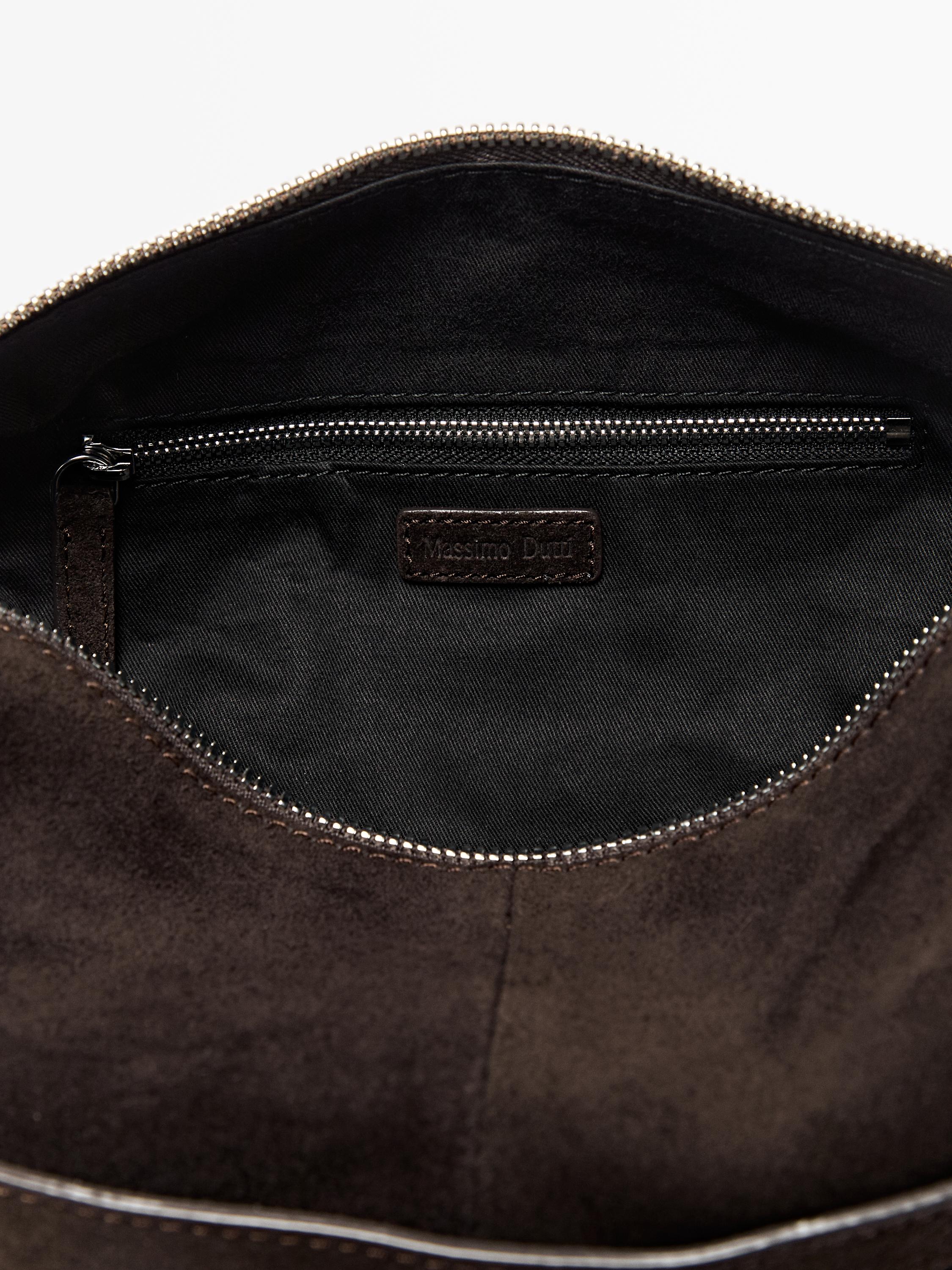 Suede leather toiletry bag with zip — BROWN