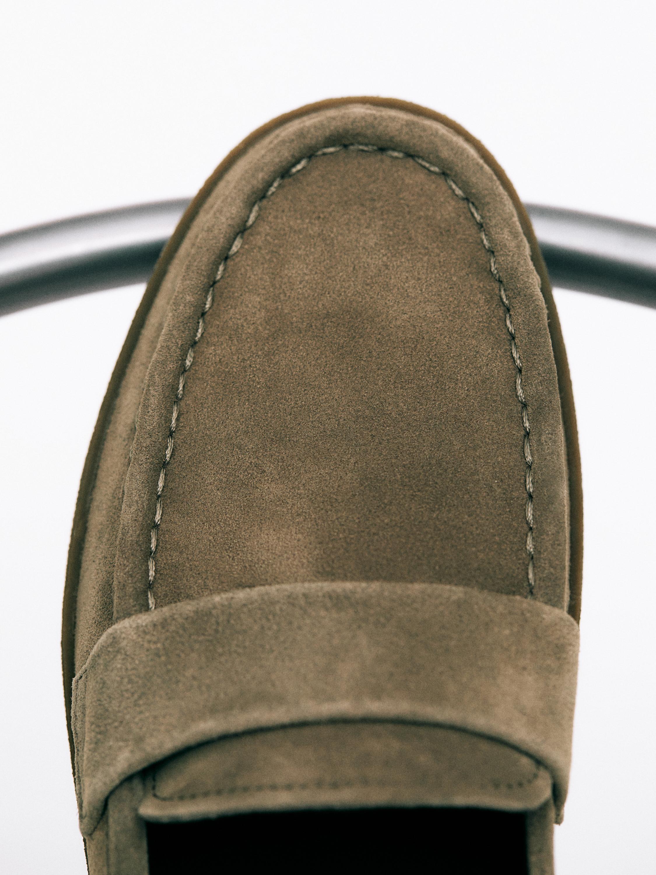 Split leather loafers with caramel sole — SAND