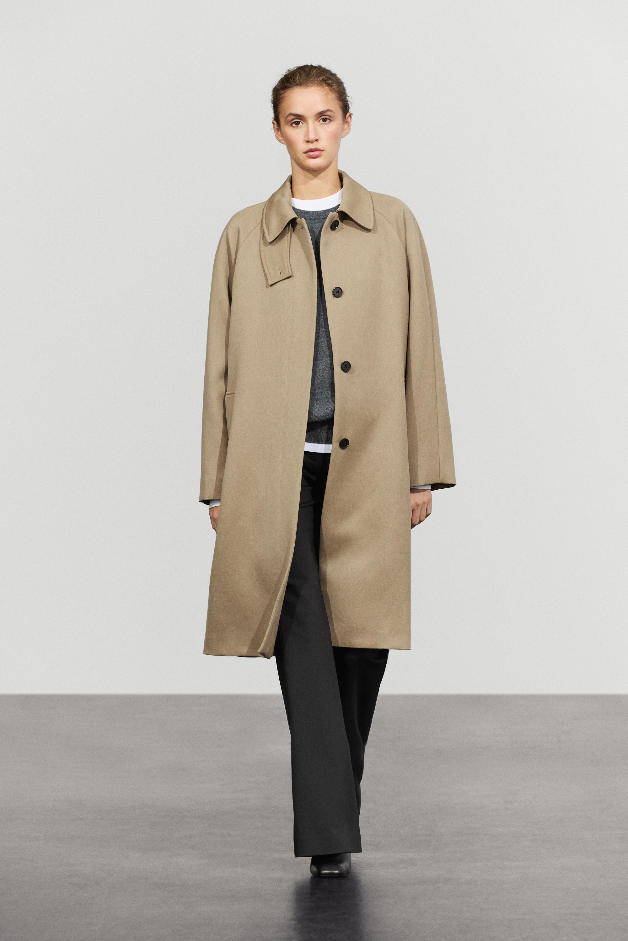Suede raglan long sleeve coat, 100% wool · Beige · Coats | Massimo