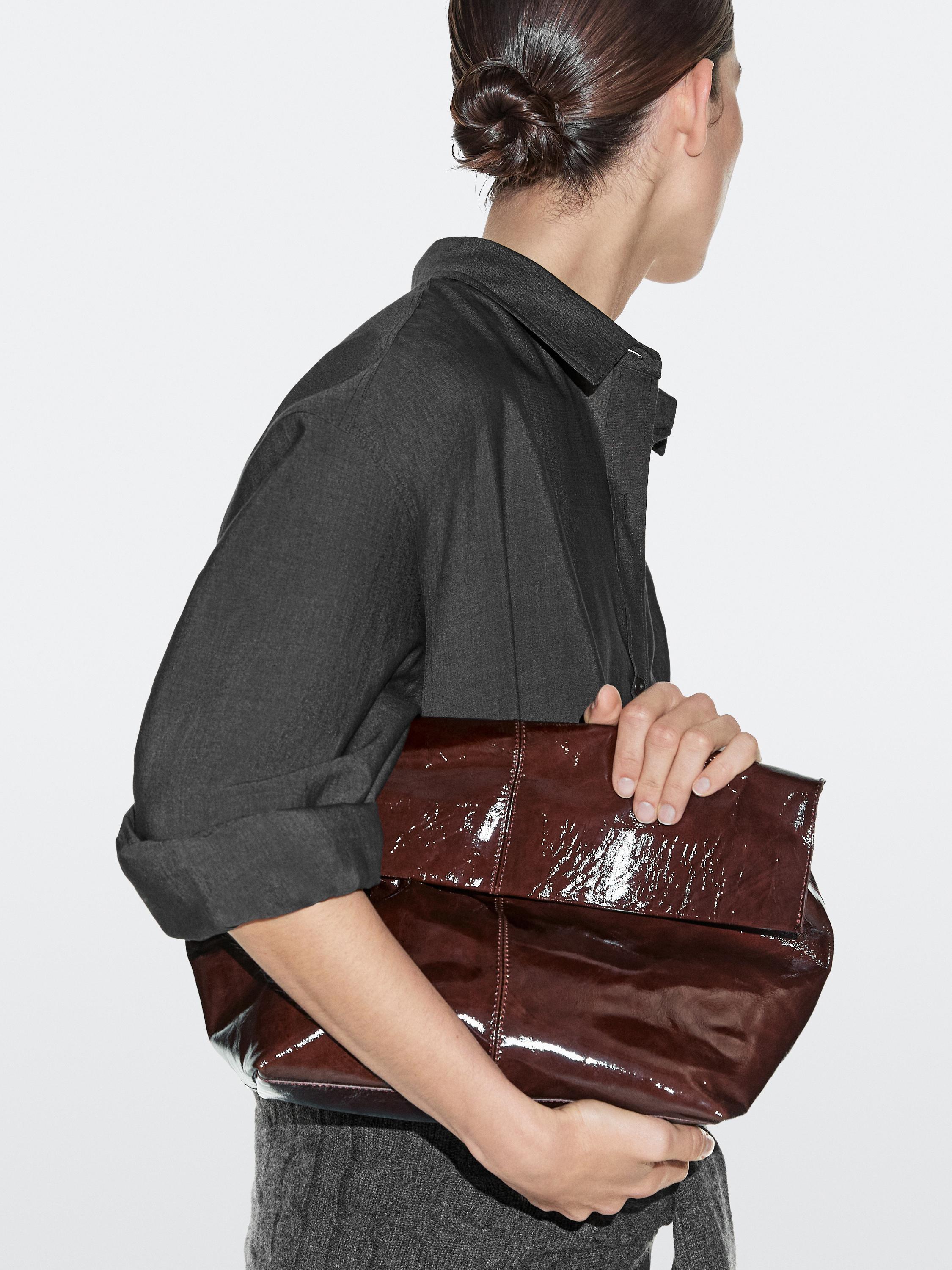 Crackled nappa leather flap bag — BROWN MARL