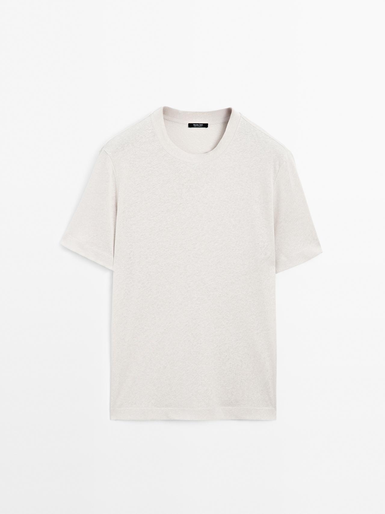 Massimo Dutti - Herre - Kortærmet T-Shirt I Hørblanding - Brun - S