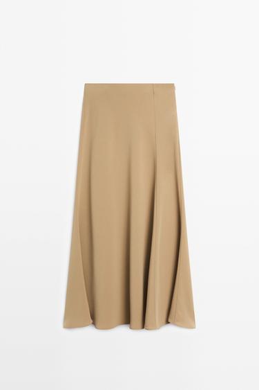 Flowing flared midi skirt - STUDIO — Caramel 2