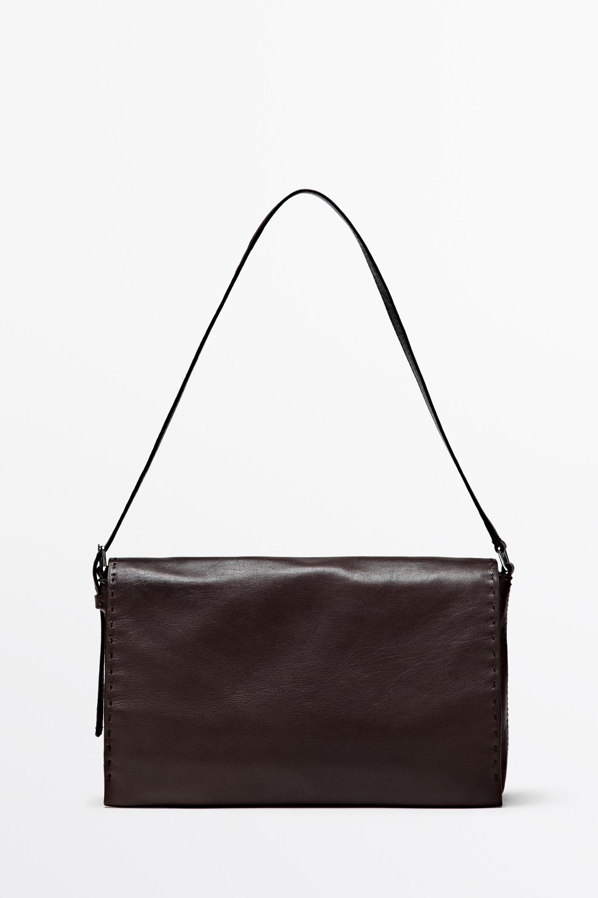 Nappa leather crossbody bag with topstitching — BROWN