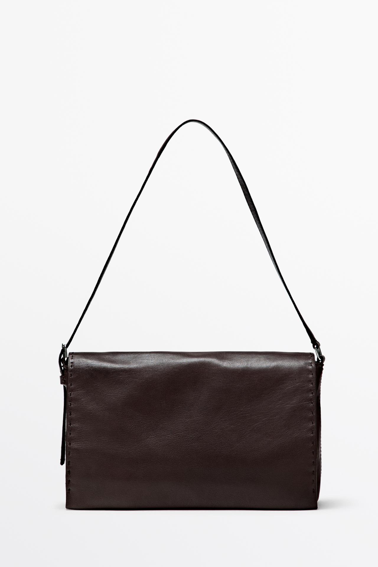 Nappa leather mini bag with stitch detail — BROWN