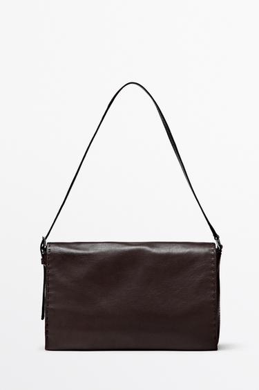 Nappa leather mini bag with stitch detail — BROWN 2