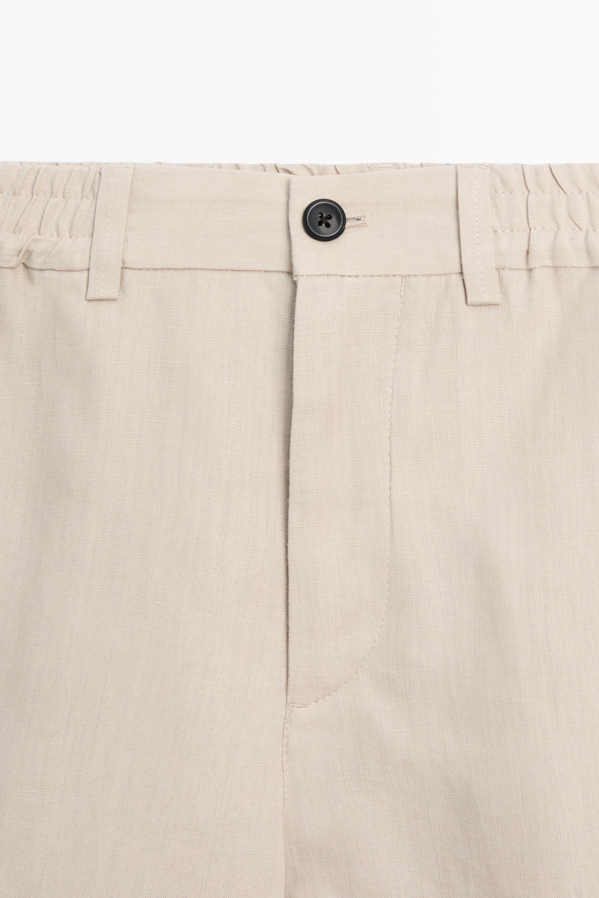 100% linen short Bermuda shorts — BEIGE
