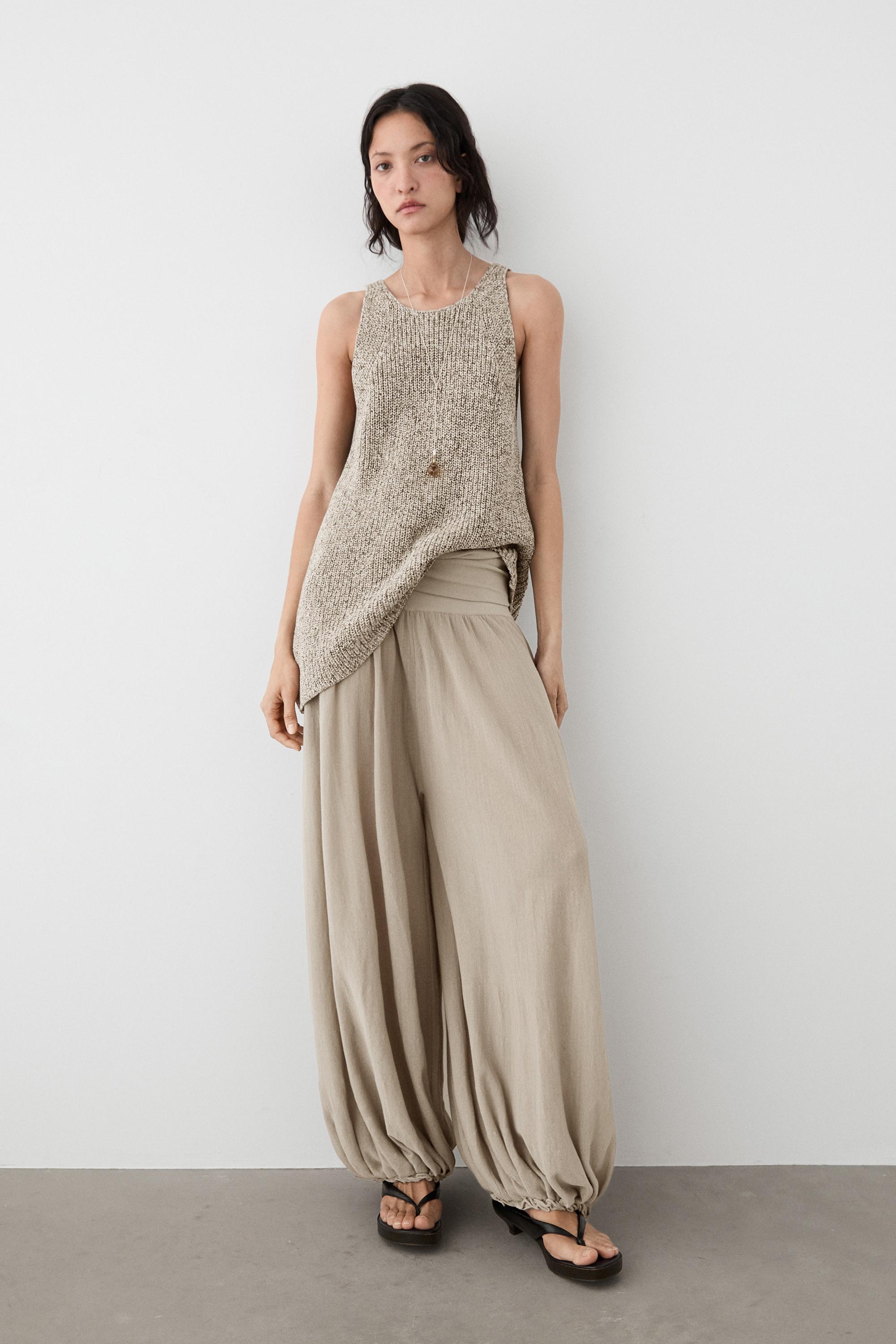 Sarouel trousers with wide waistband — NATURAL GREY