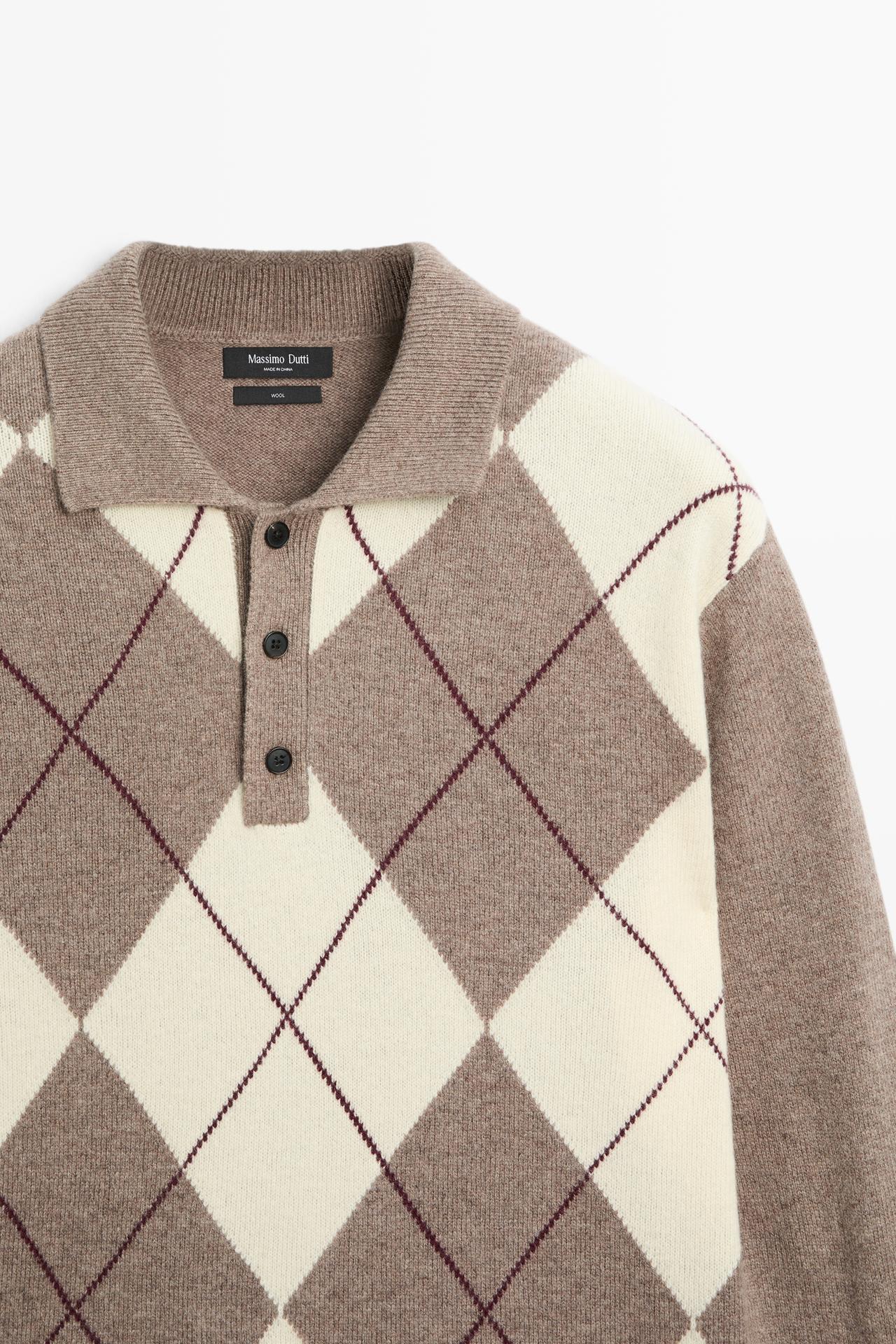 Diamond knit polo sweater — MINK