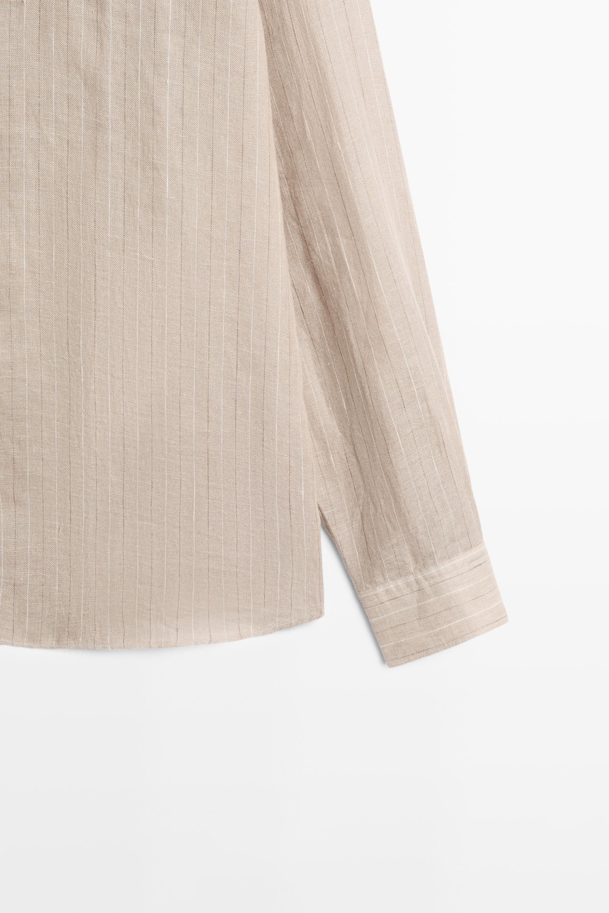 100% linen striped slim fit shirt — CAMEL