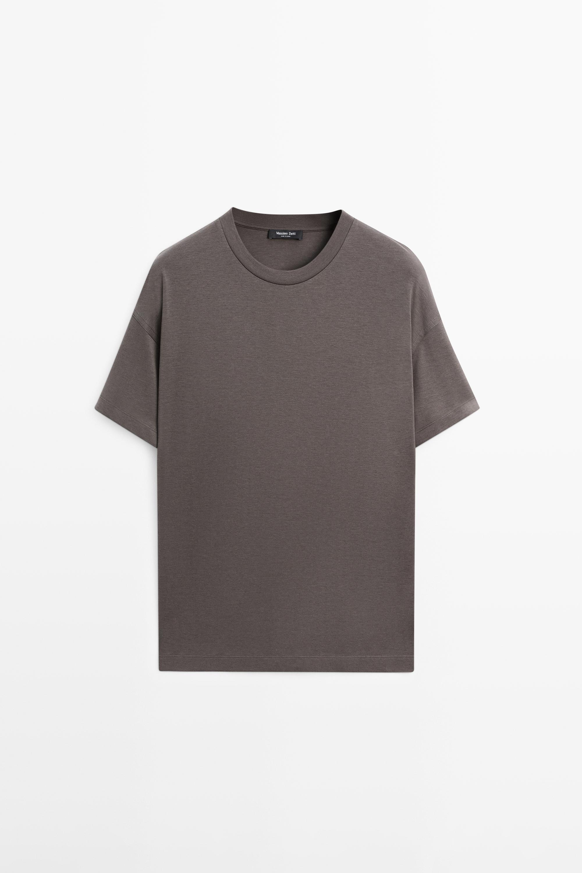 Boxy fit short sleeve cotton blend T-shirt — KHAKI