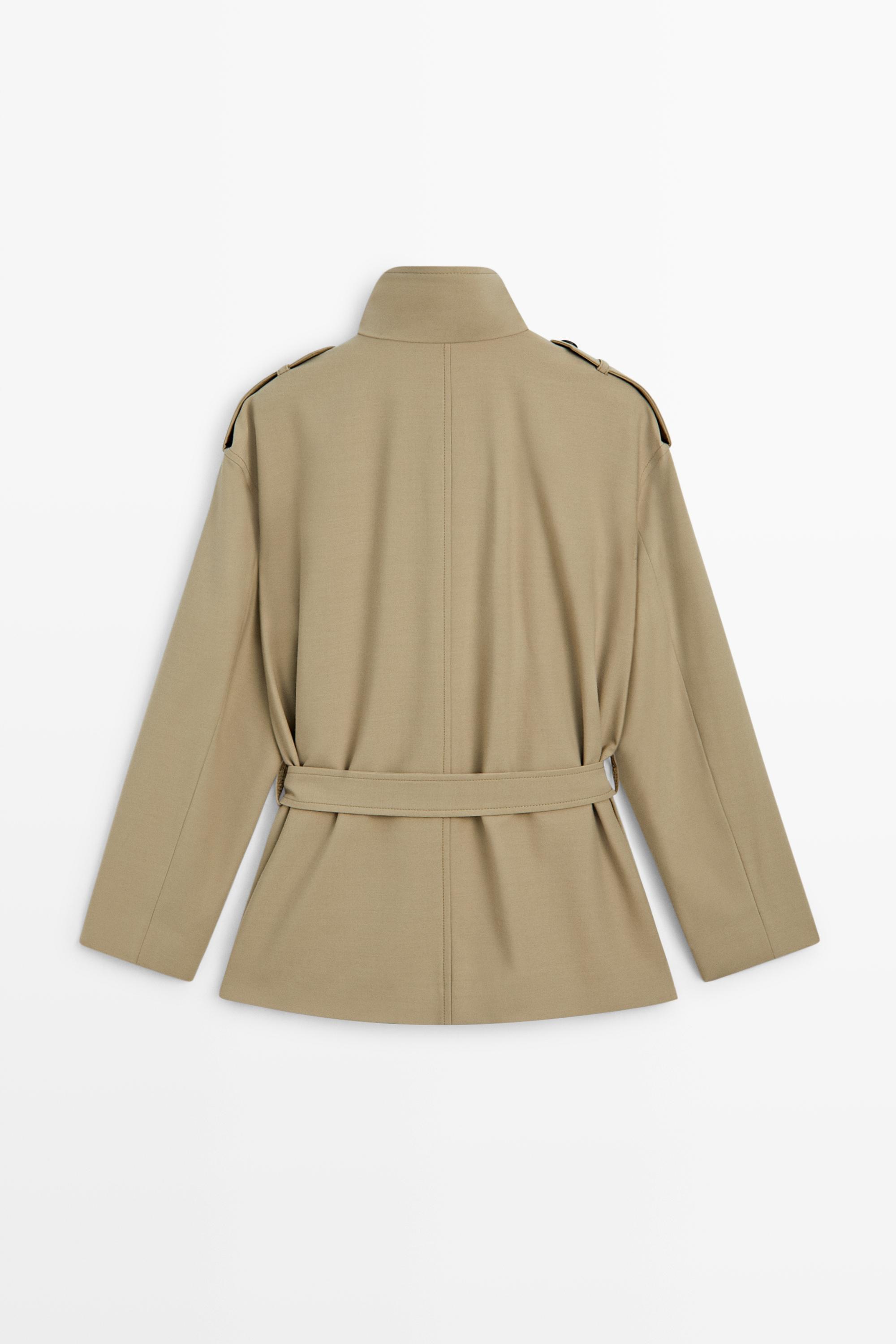 Mid-length belted trench coat — BEIGE