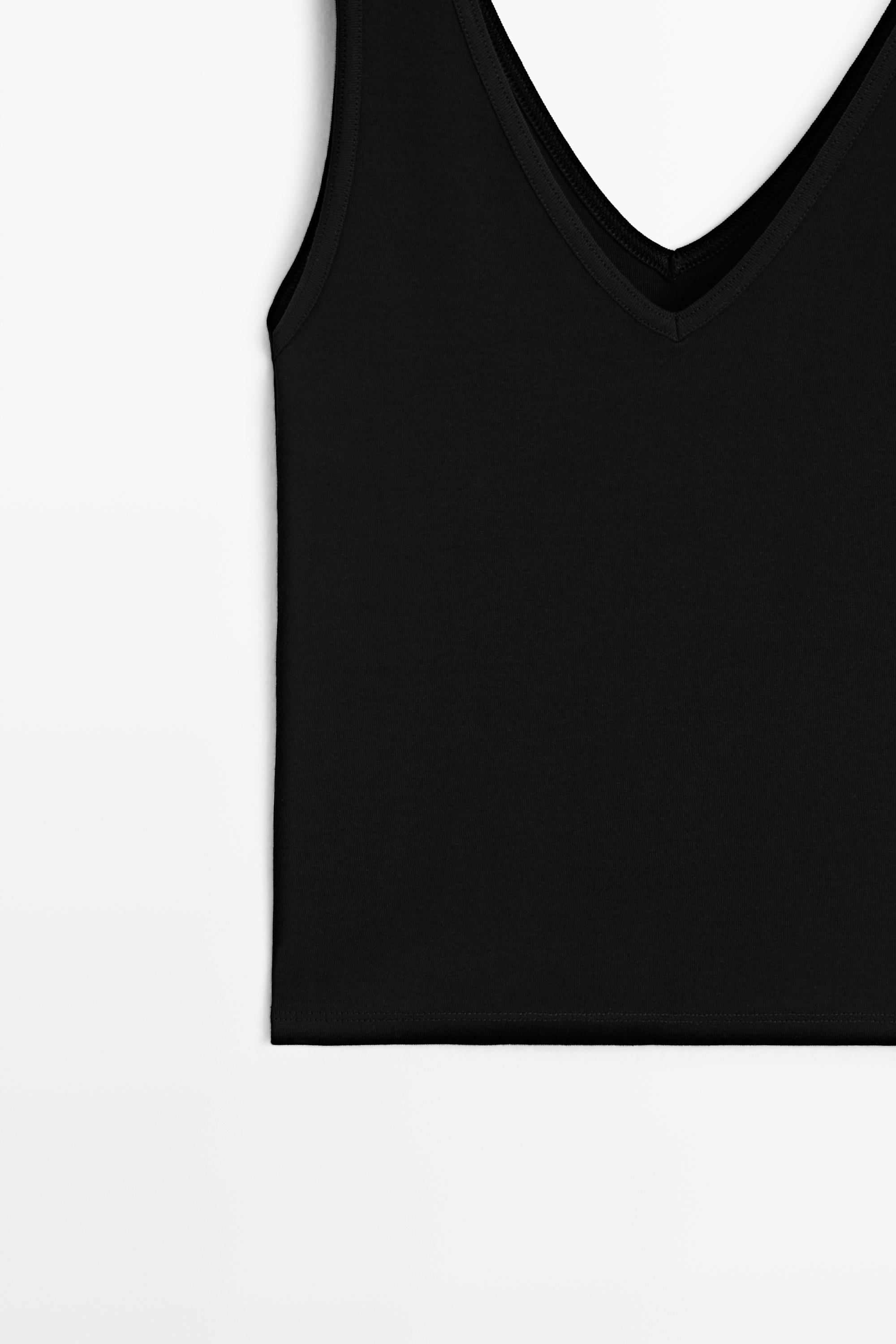 Cotton blend strappy top — BLACK
