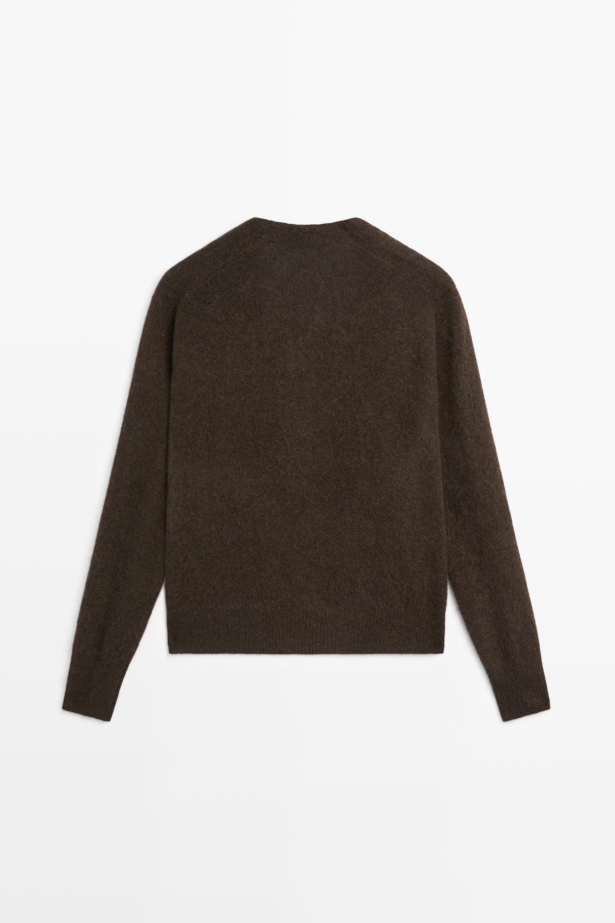 Brushed wool-blend V-neck knit cardigan — BROWN