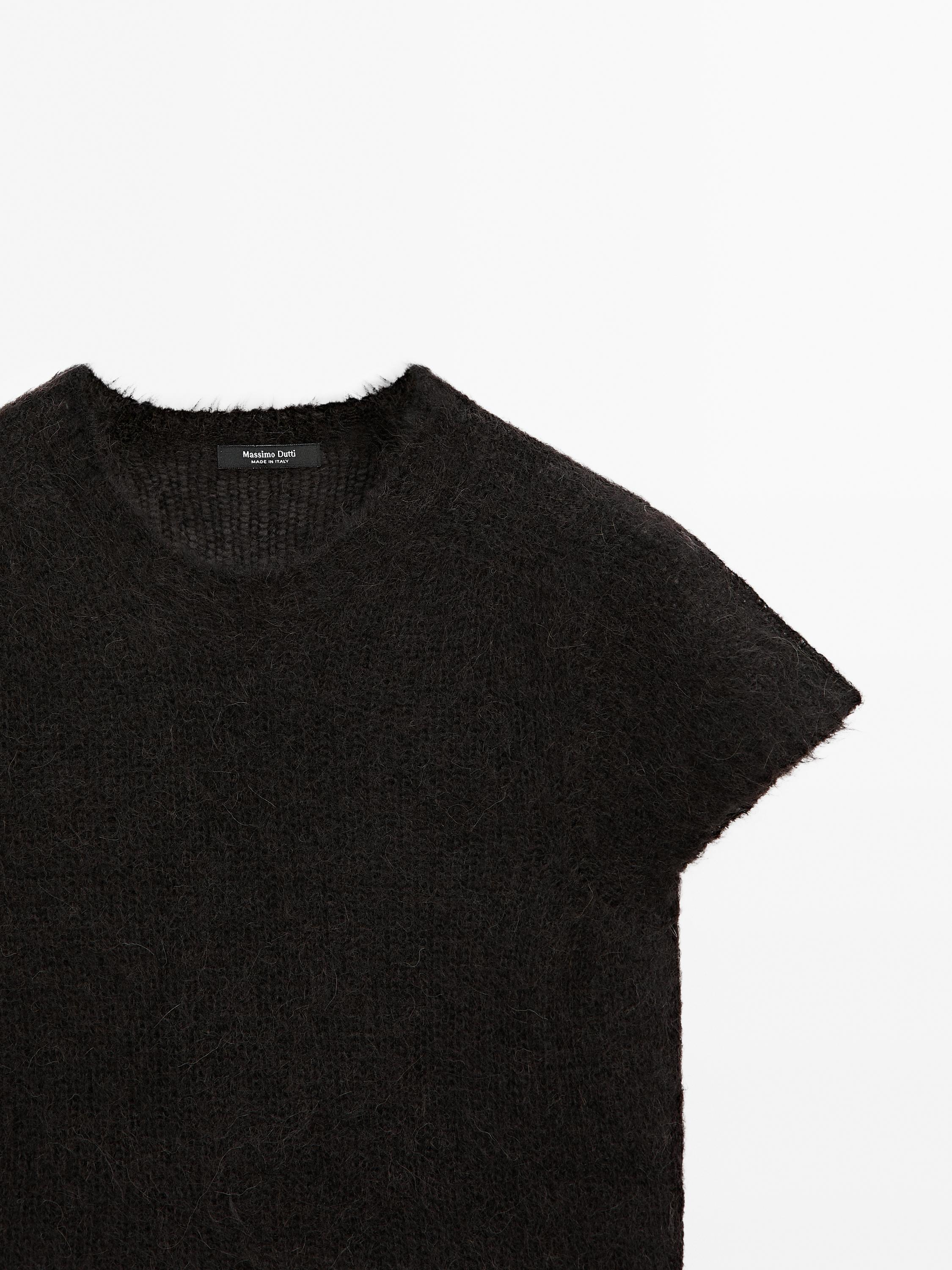 Short sleeve knit alpaca blend sweater