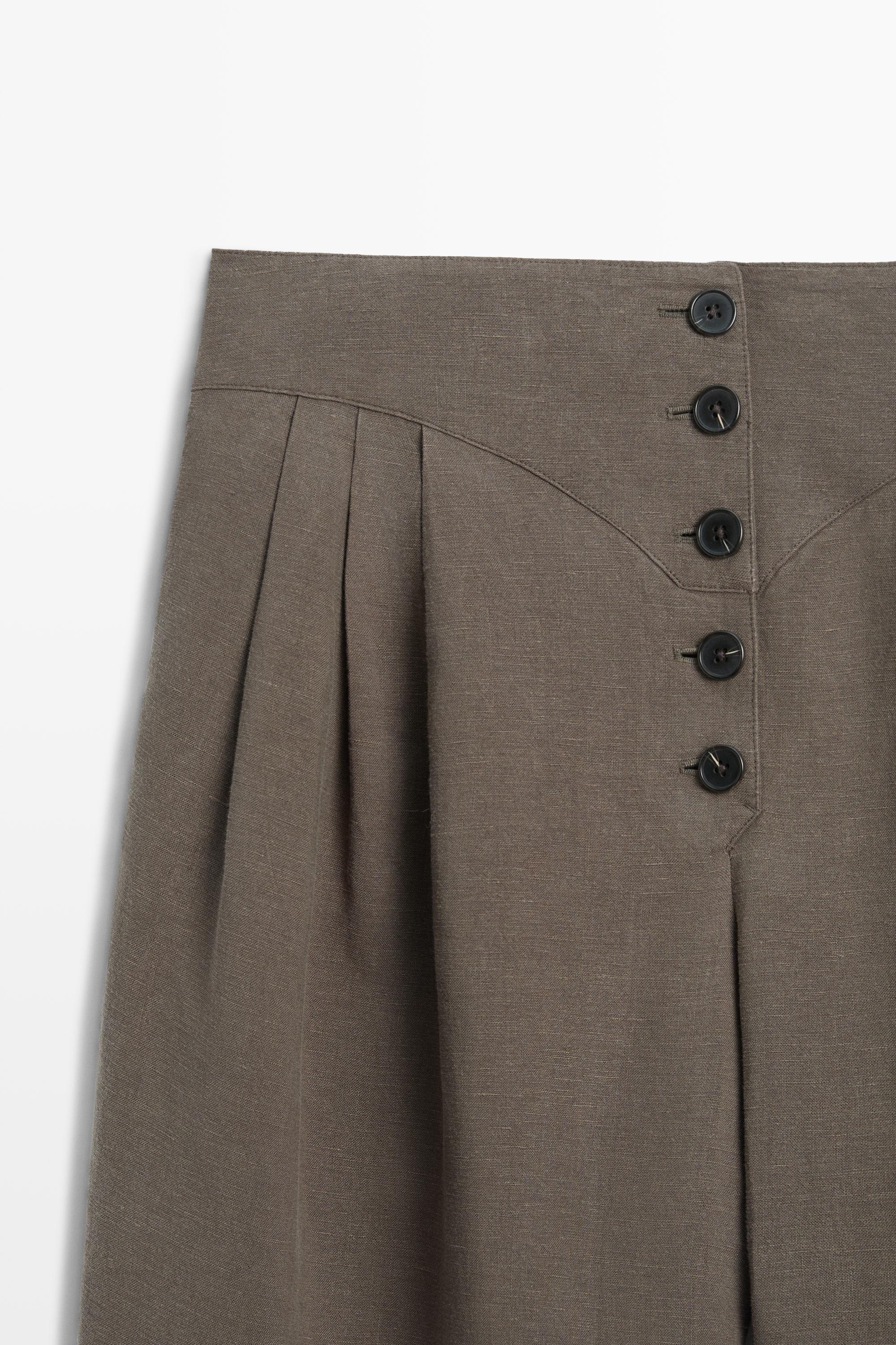 Linen blend pleated trousers — MOLE BROWN