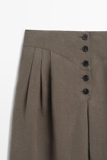 Linen blend pleated trousers — MOLE BROWN 9
