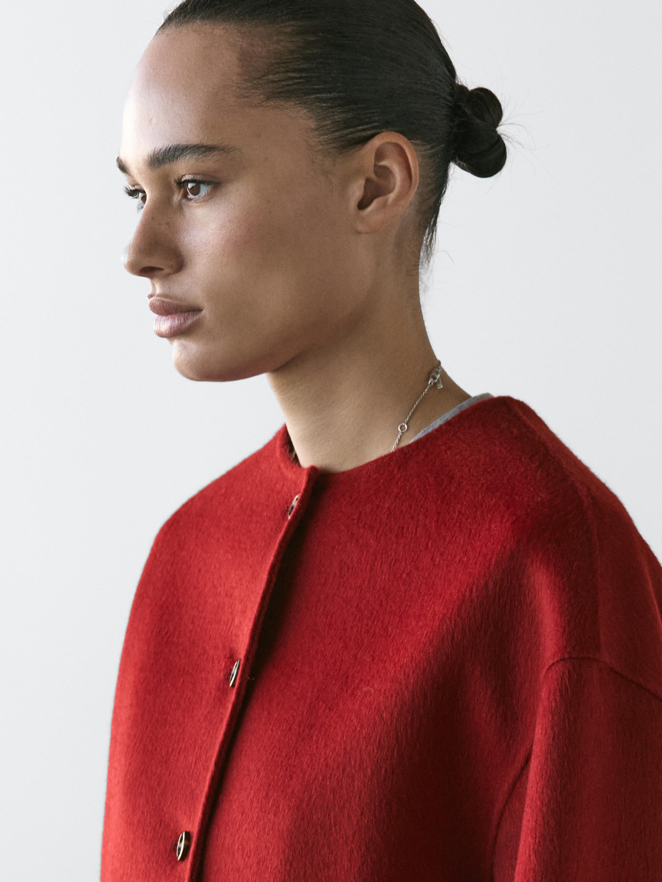 Wool blend jacket with seams — RED