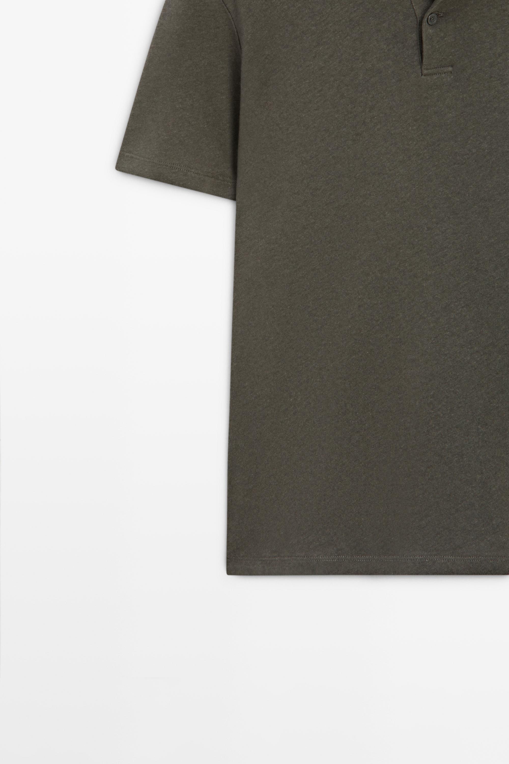 Linen and cotton short sleeve polo shirt — KHAKI