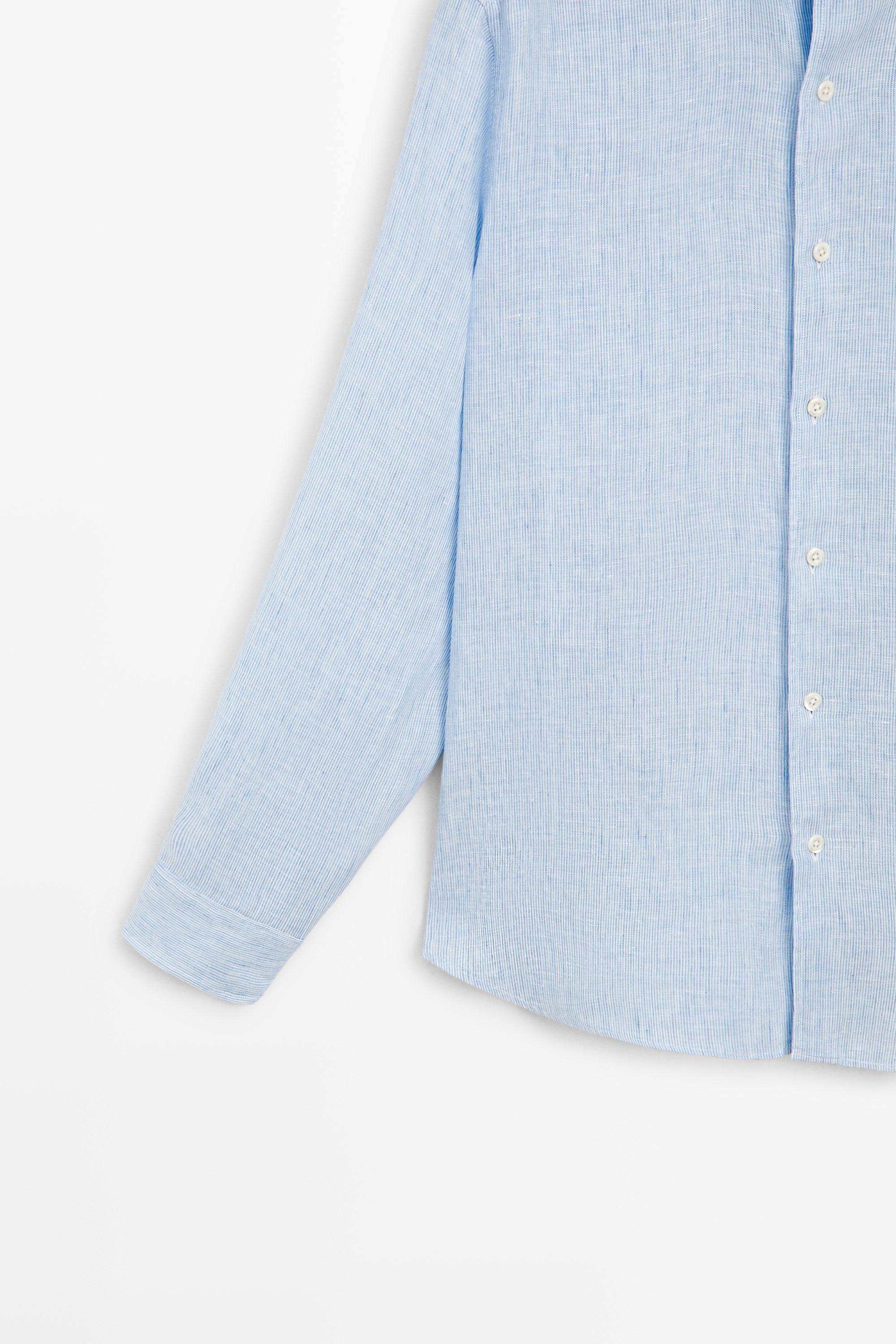 100% linen regular fit pinstriped shirt — SKY BLUE