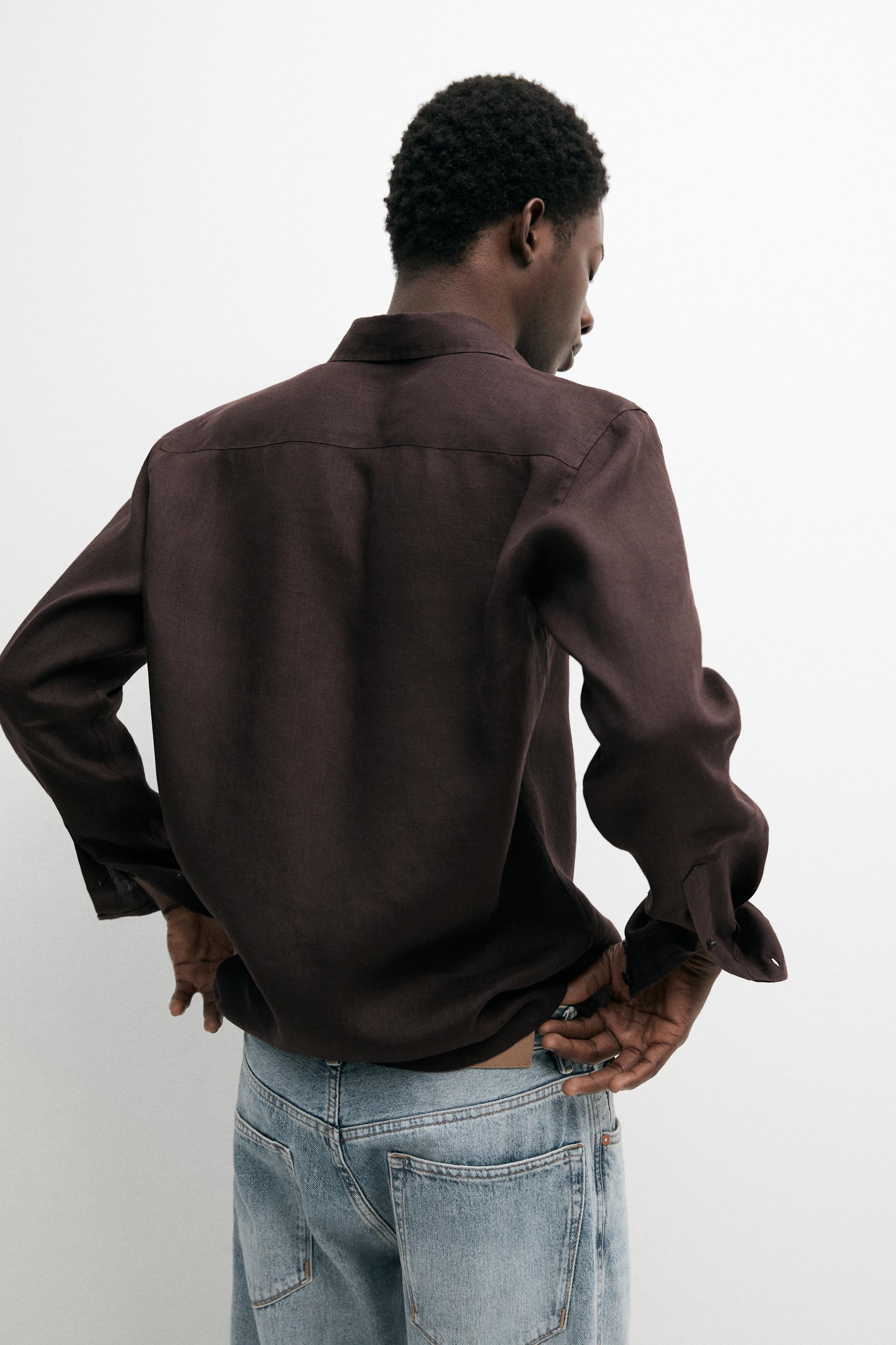 100% linen slim fit shirt — BURGUNDY