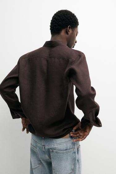 100% linen slim fit shirt — BURGUNDY 5