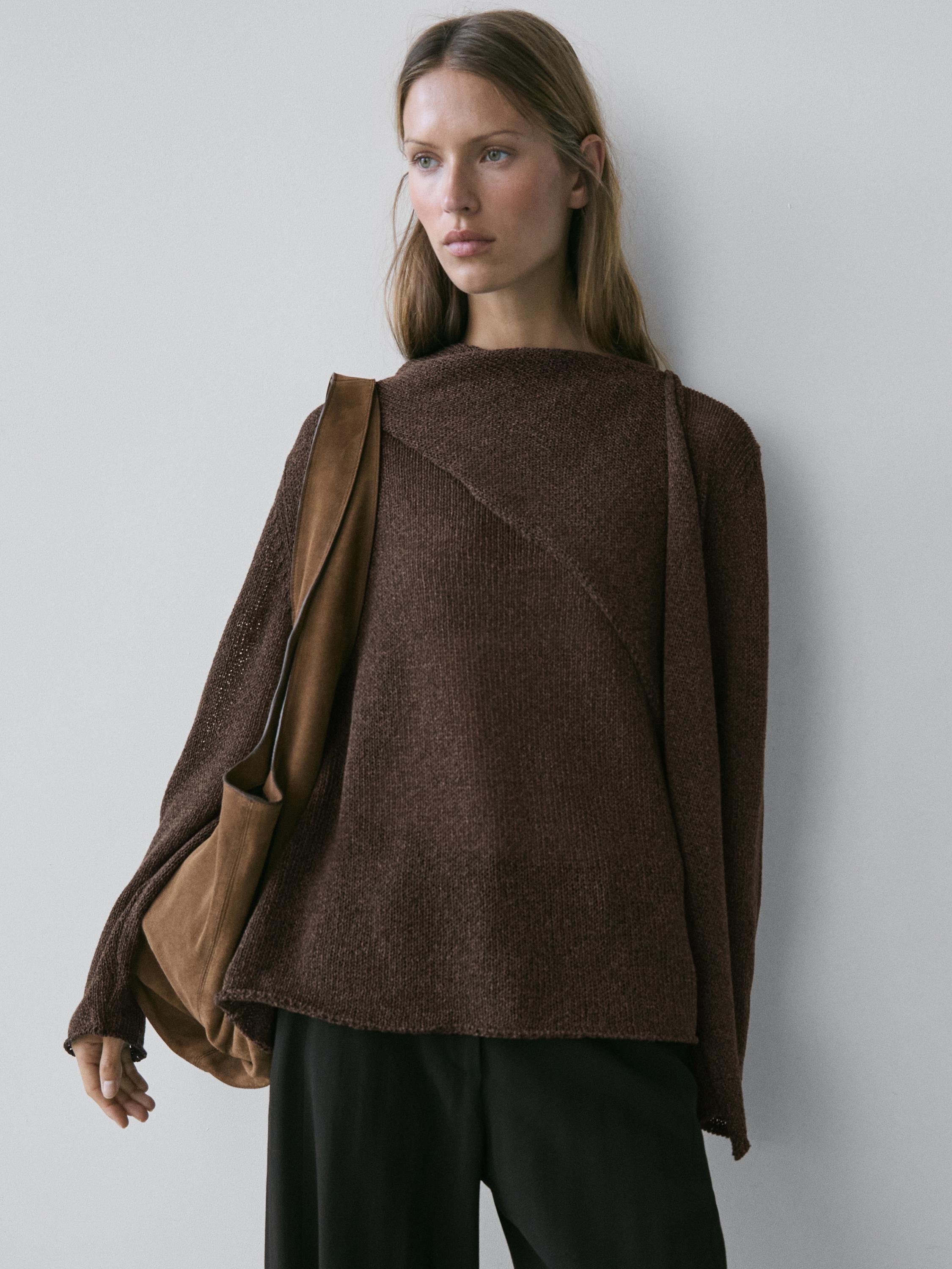 Cotton blend knit cape sweater — Chocolate