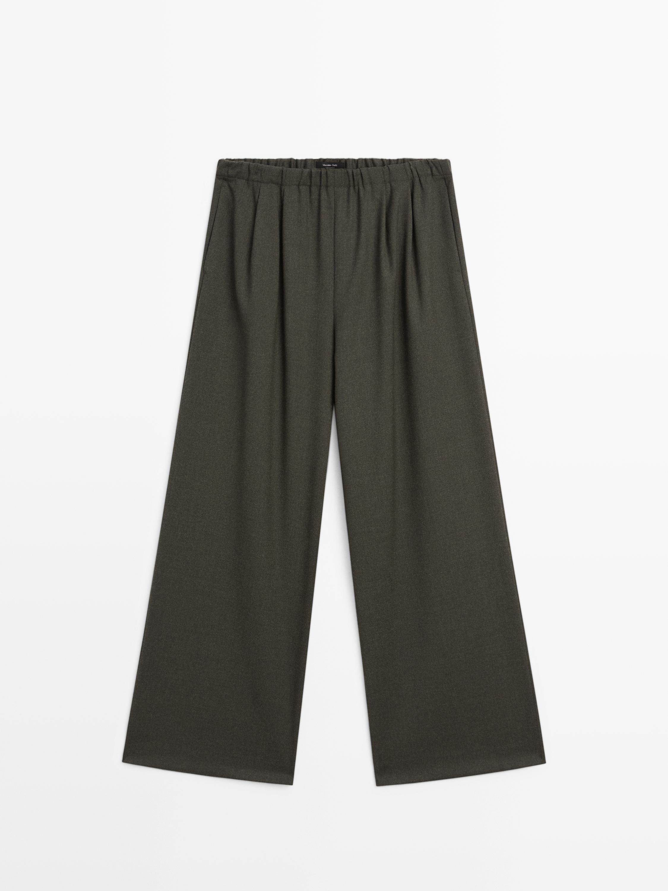 Wide-leg trousers with darts and elasticated waistband