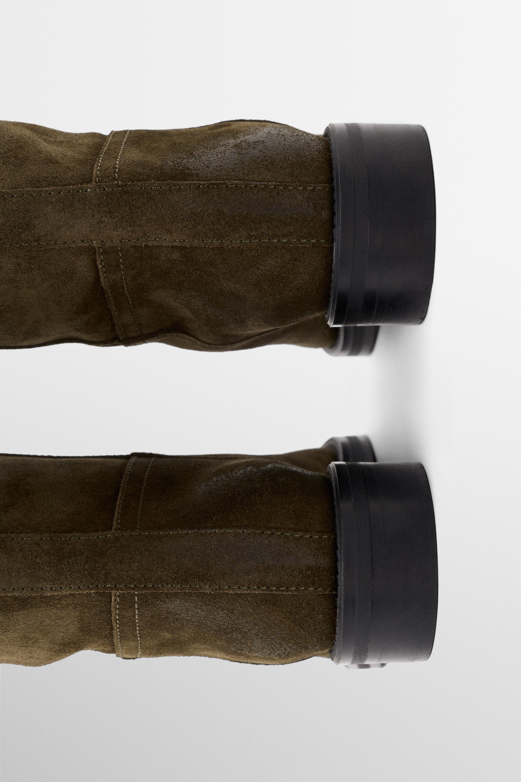 Oiled split suede riding boots — KHAKI