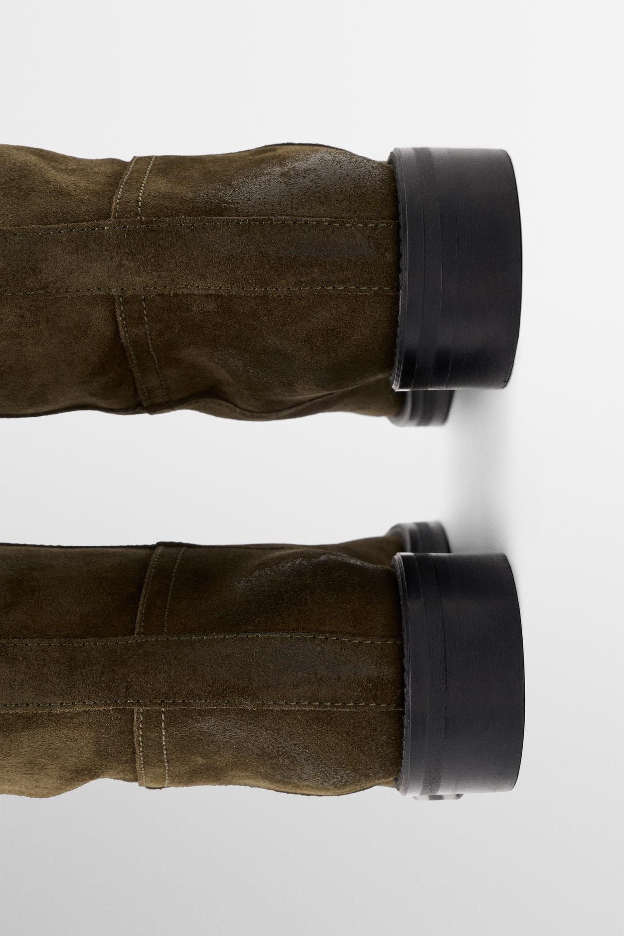Oiled split suede riding boot — KHAKI