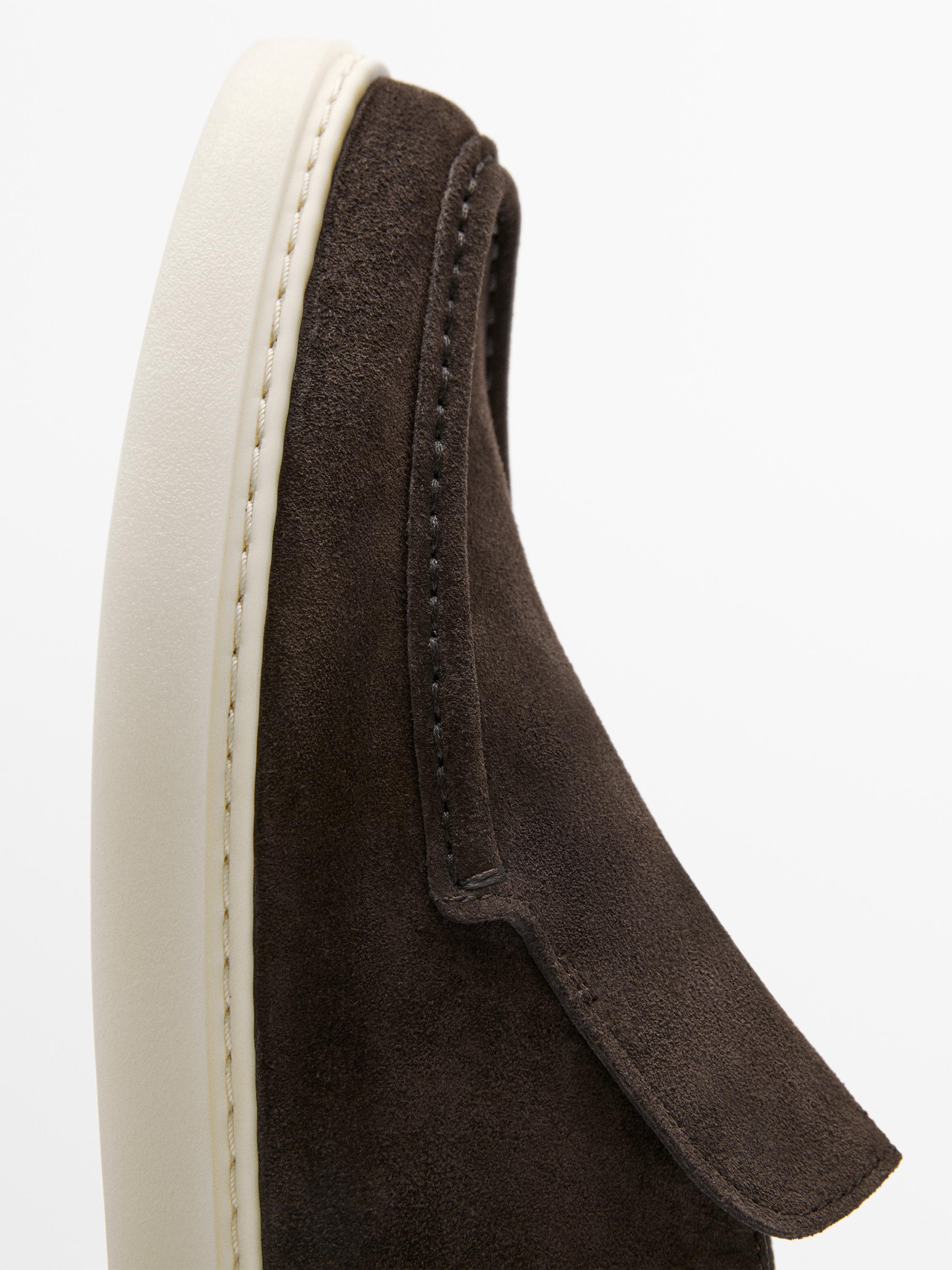 Split suede leather boot-style loafer — BROWN