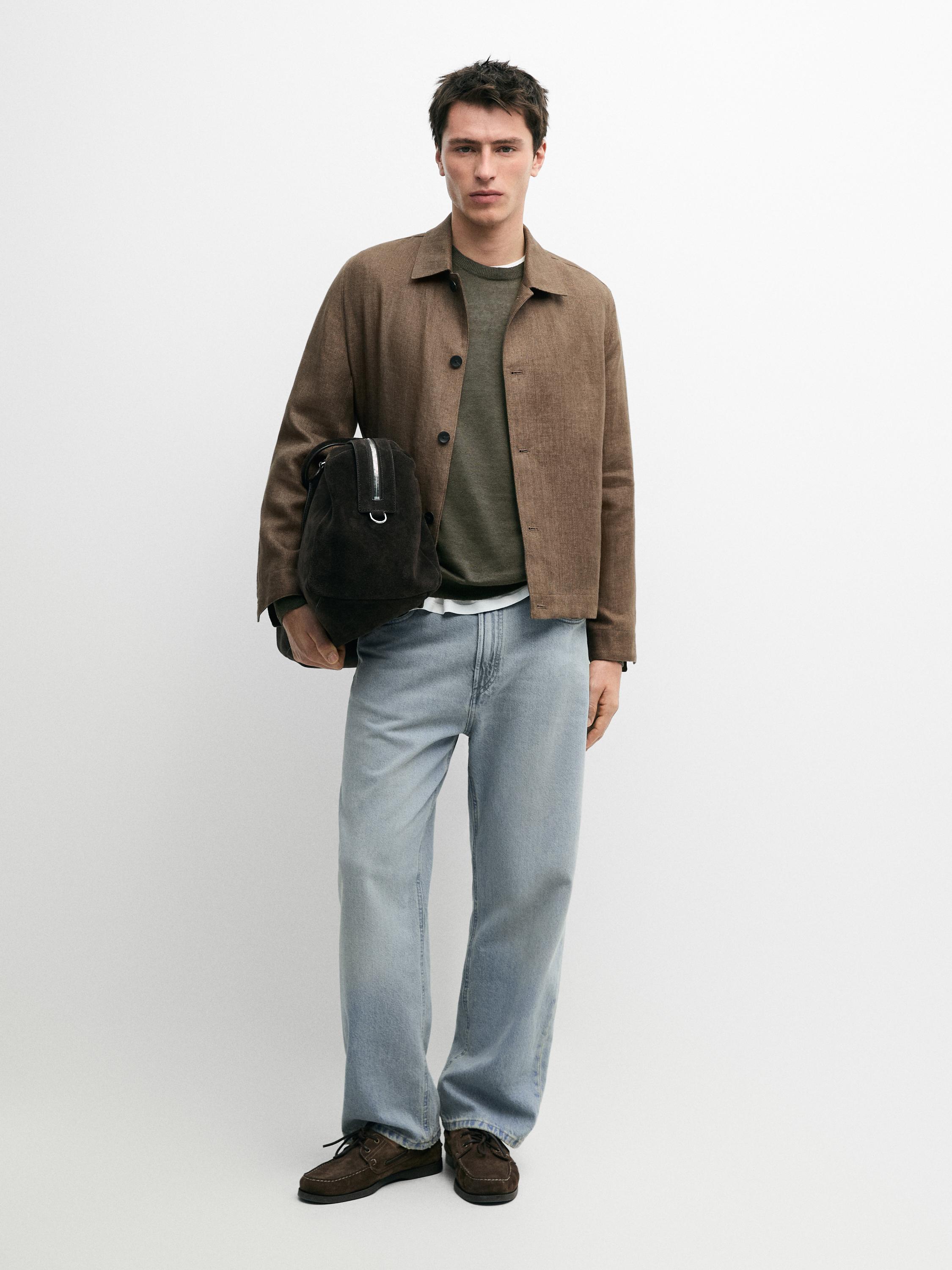 Total look linen jacket with herringbone detail — OCHRE