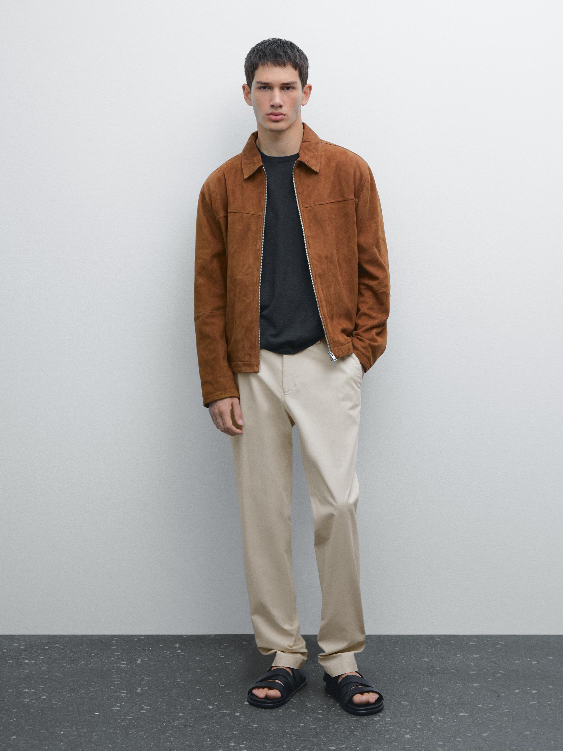 Slim fit canvas cotton blend trousers