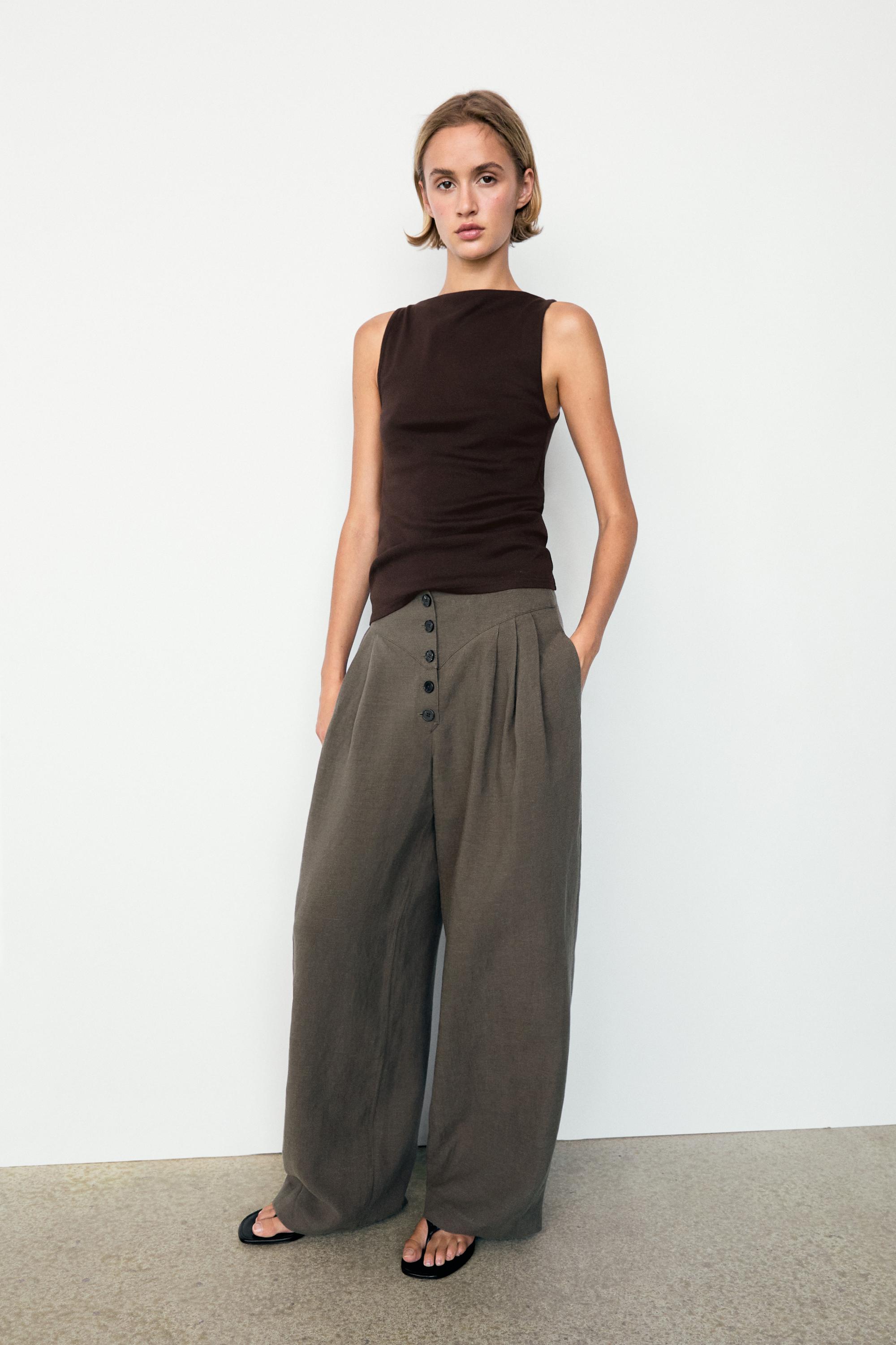 Linen blend pleated trousers