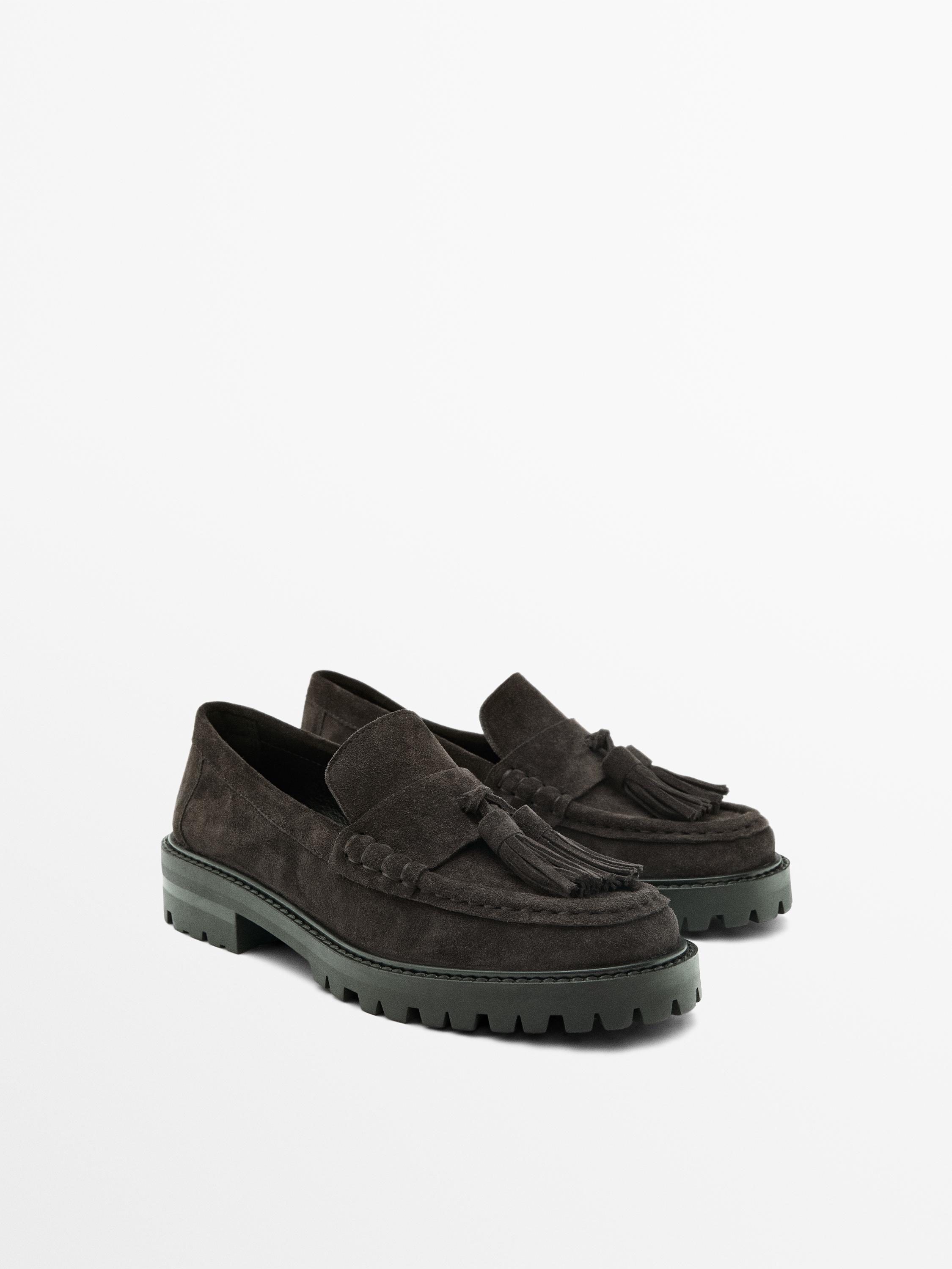 Mocassins à glands et semelle crantée en croûte de cuir
