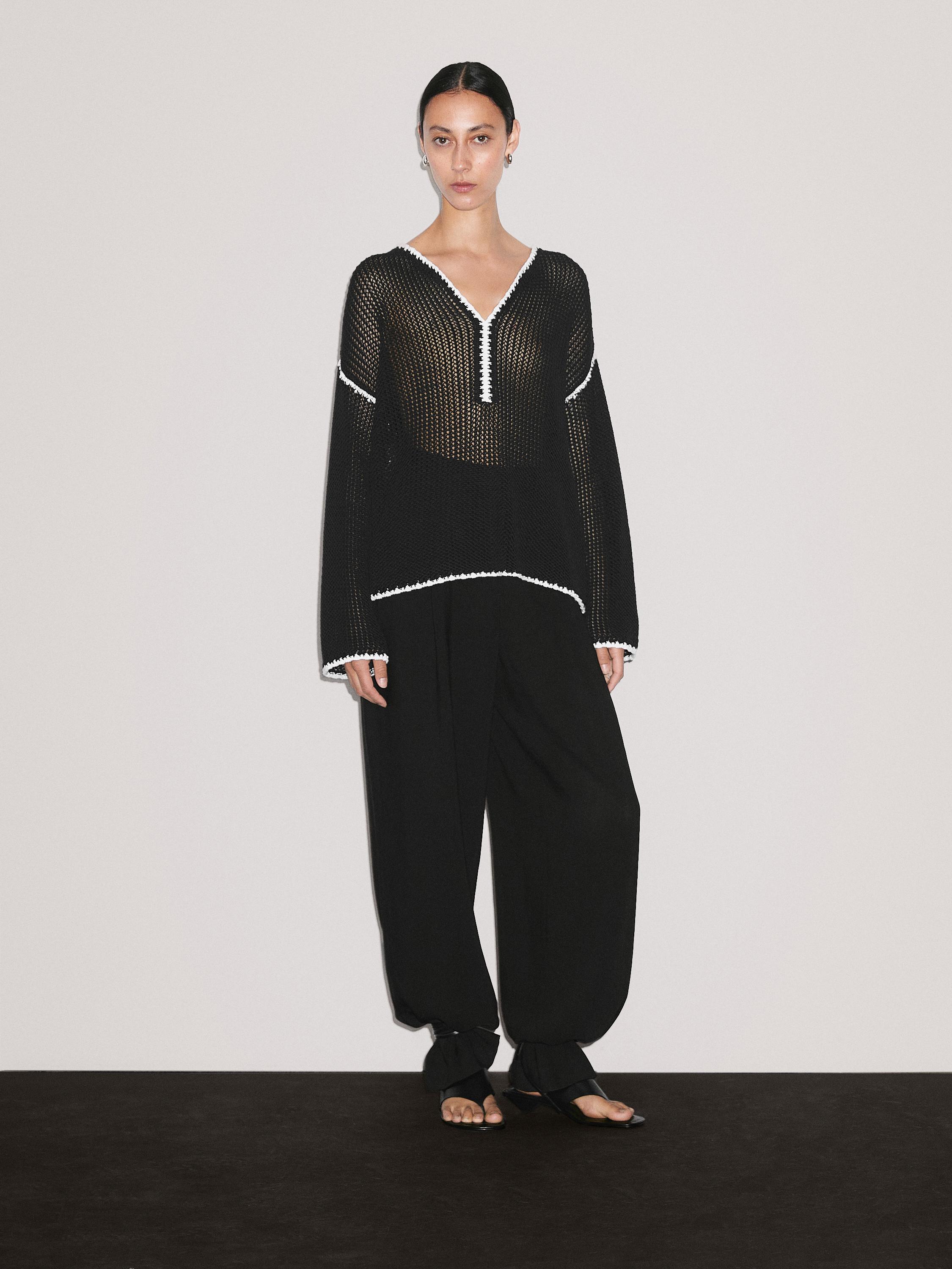 Häkelpullover aus 100 % Baumwolle mit Lochmuster