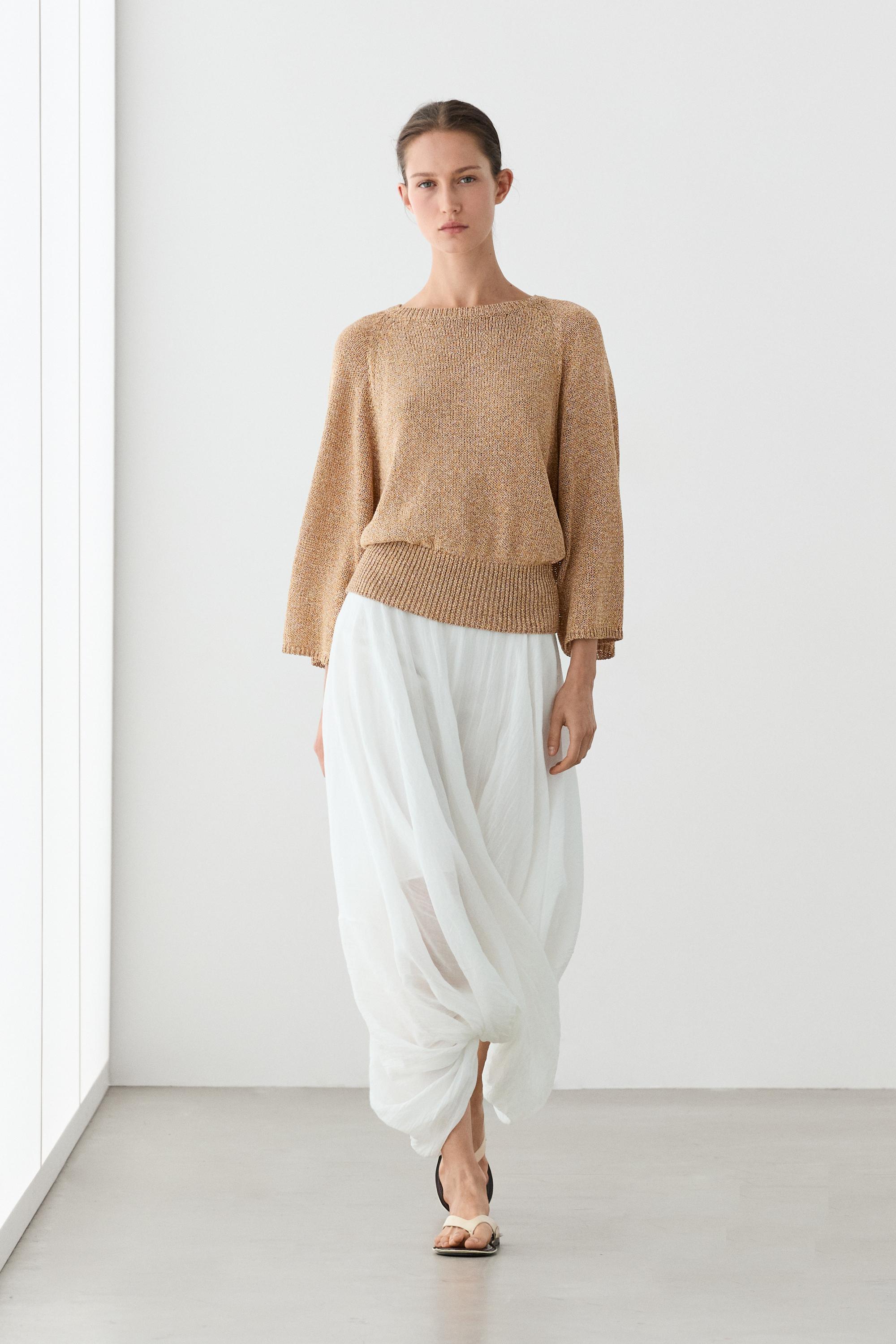 Cotton blend heathered knit sweater — Tobacco brown