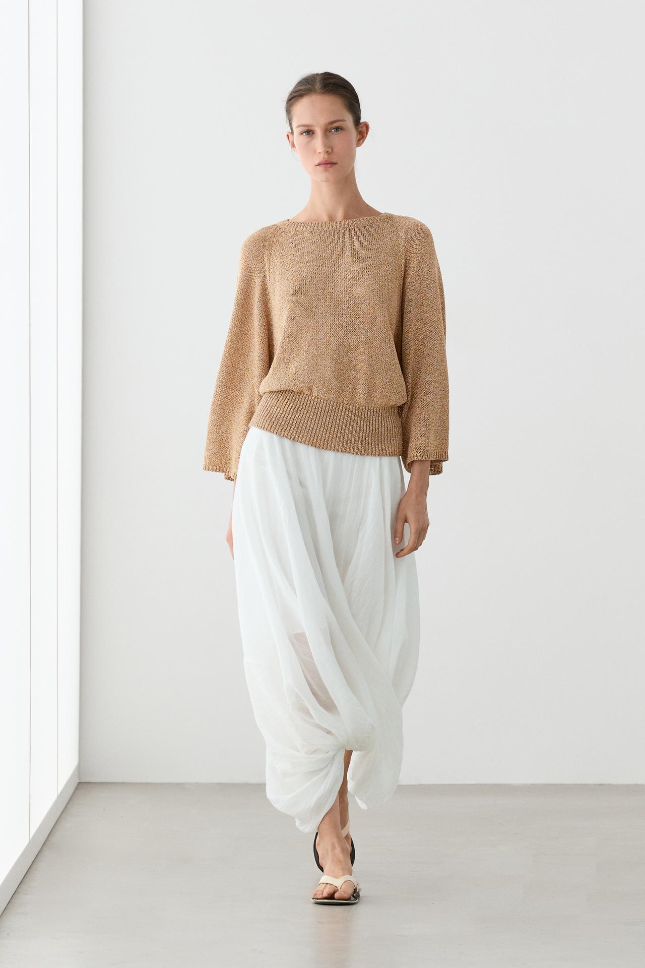 Cotton blend heathered knit sweater — Tobacco brown