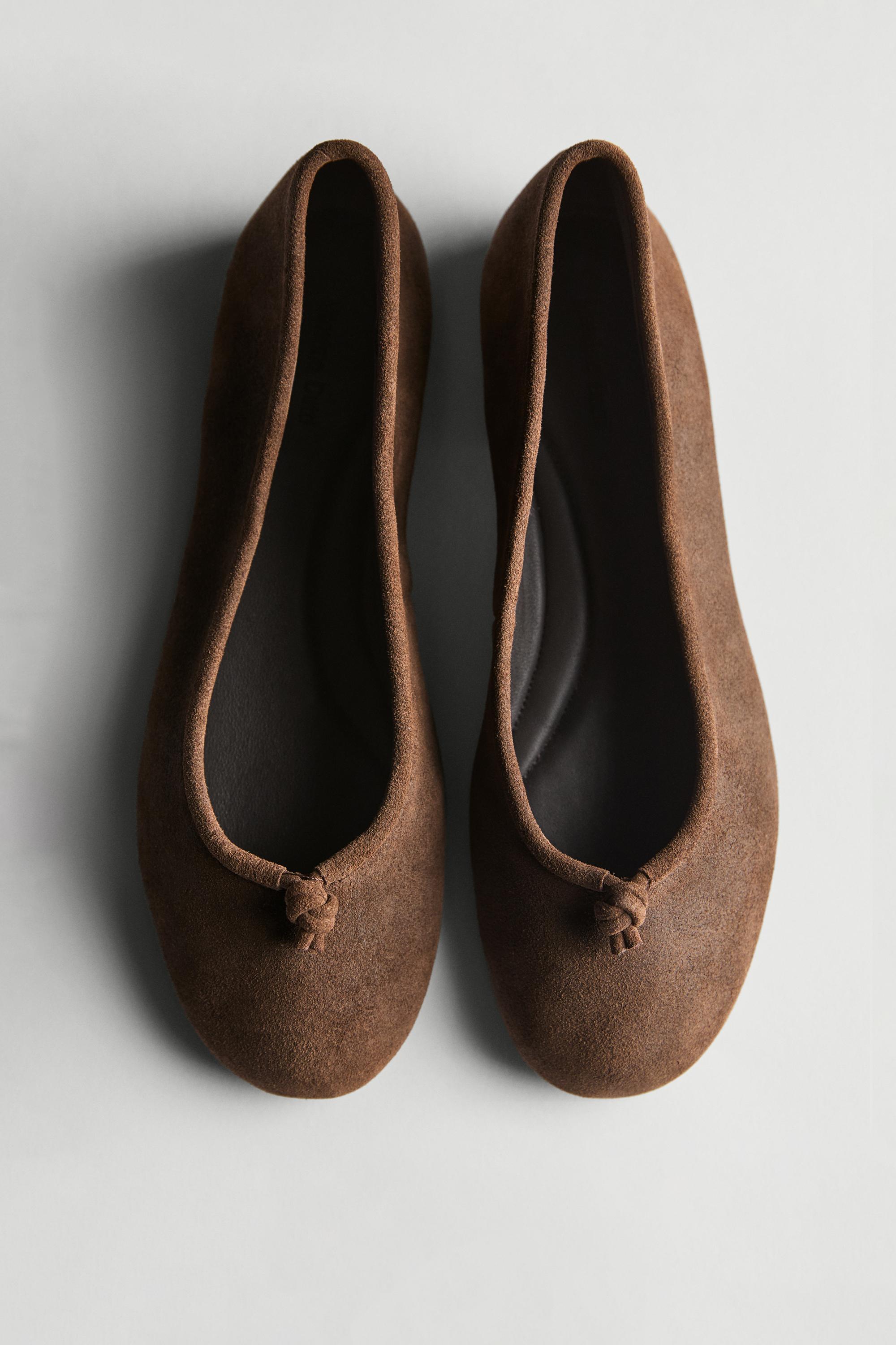 Leather ballet flats with knot — BROWN