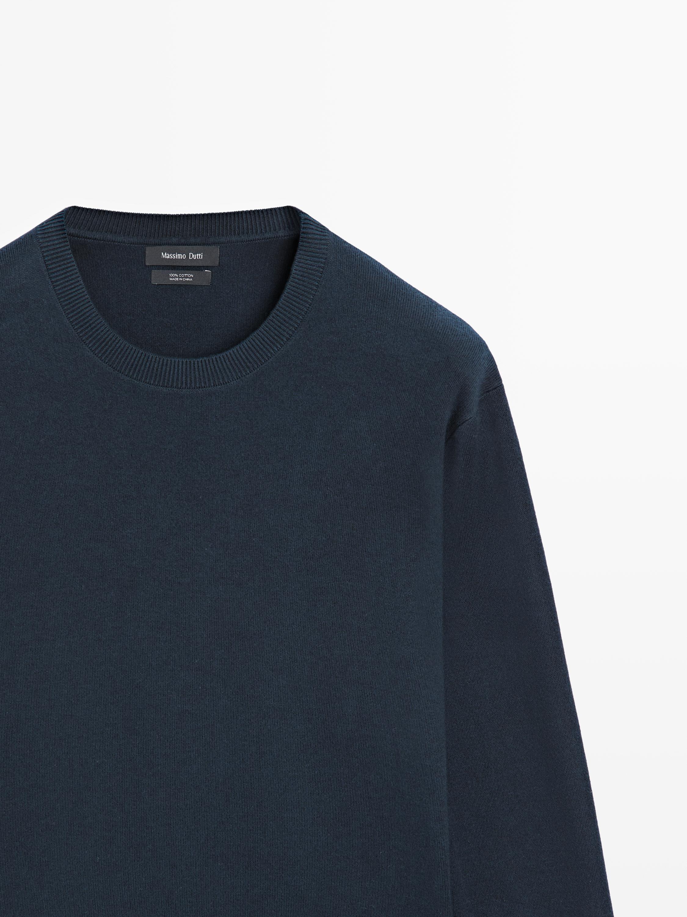 Knit 100% cotton crew neck sweater — NAVY BLUE