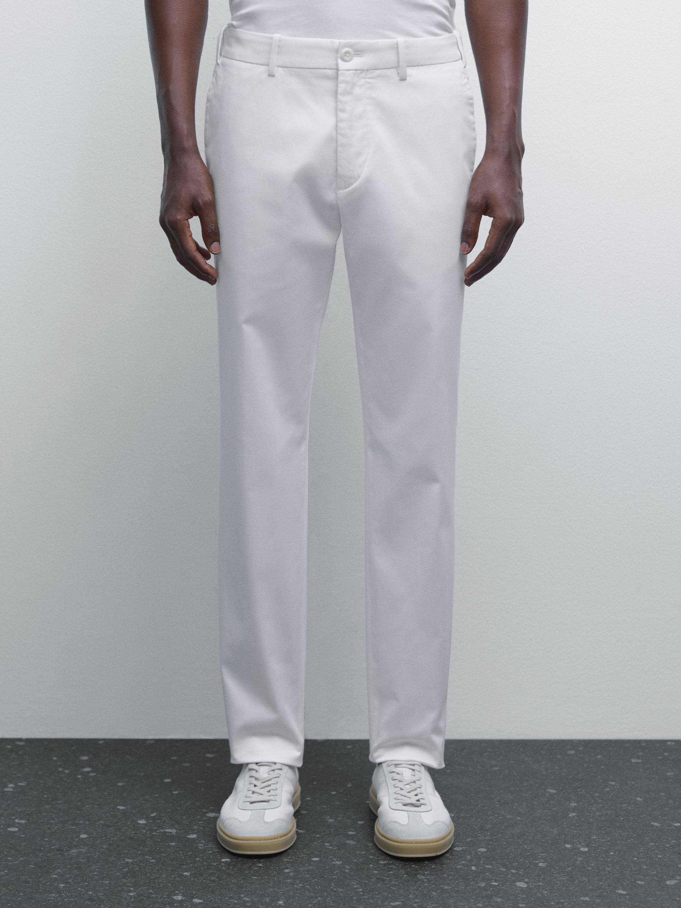 Cotton blend slim fit trousers