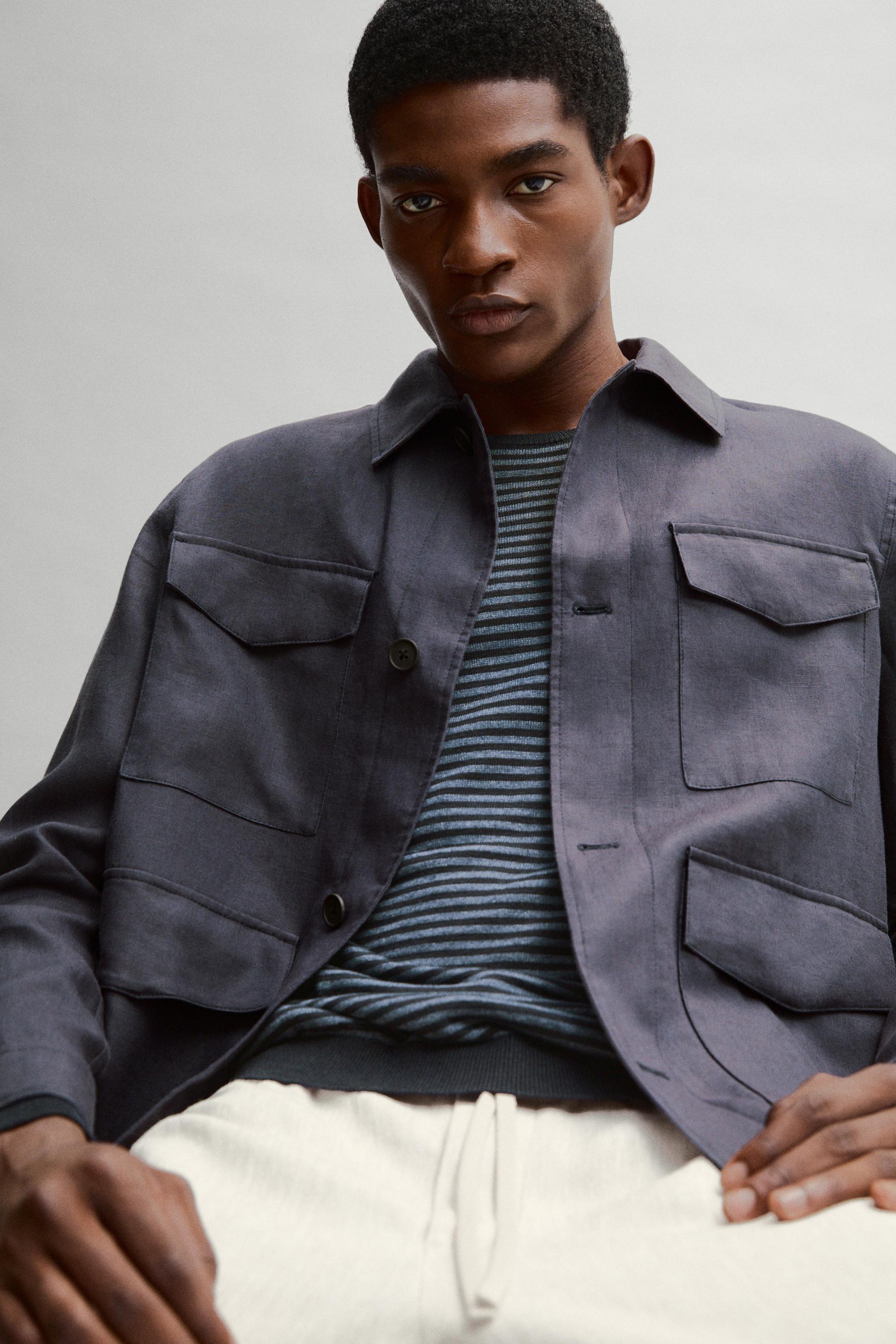 Lightweight linen jacket with pockets — BLUE