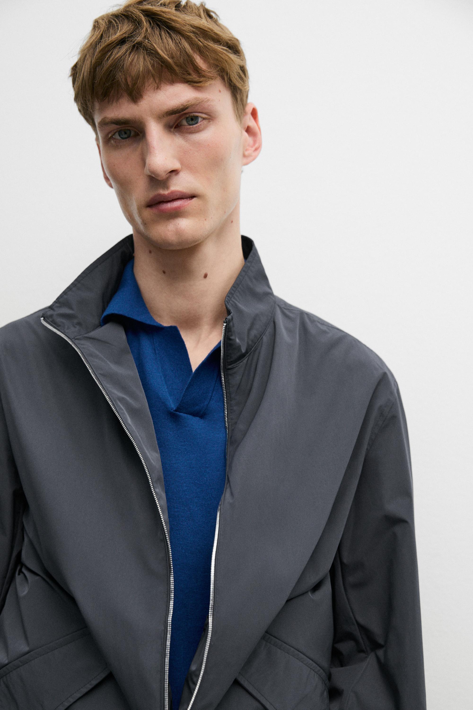 High neck jacket with pocket details — DARK GREY
