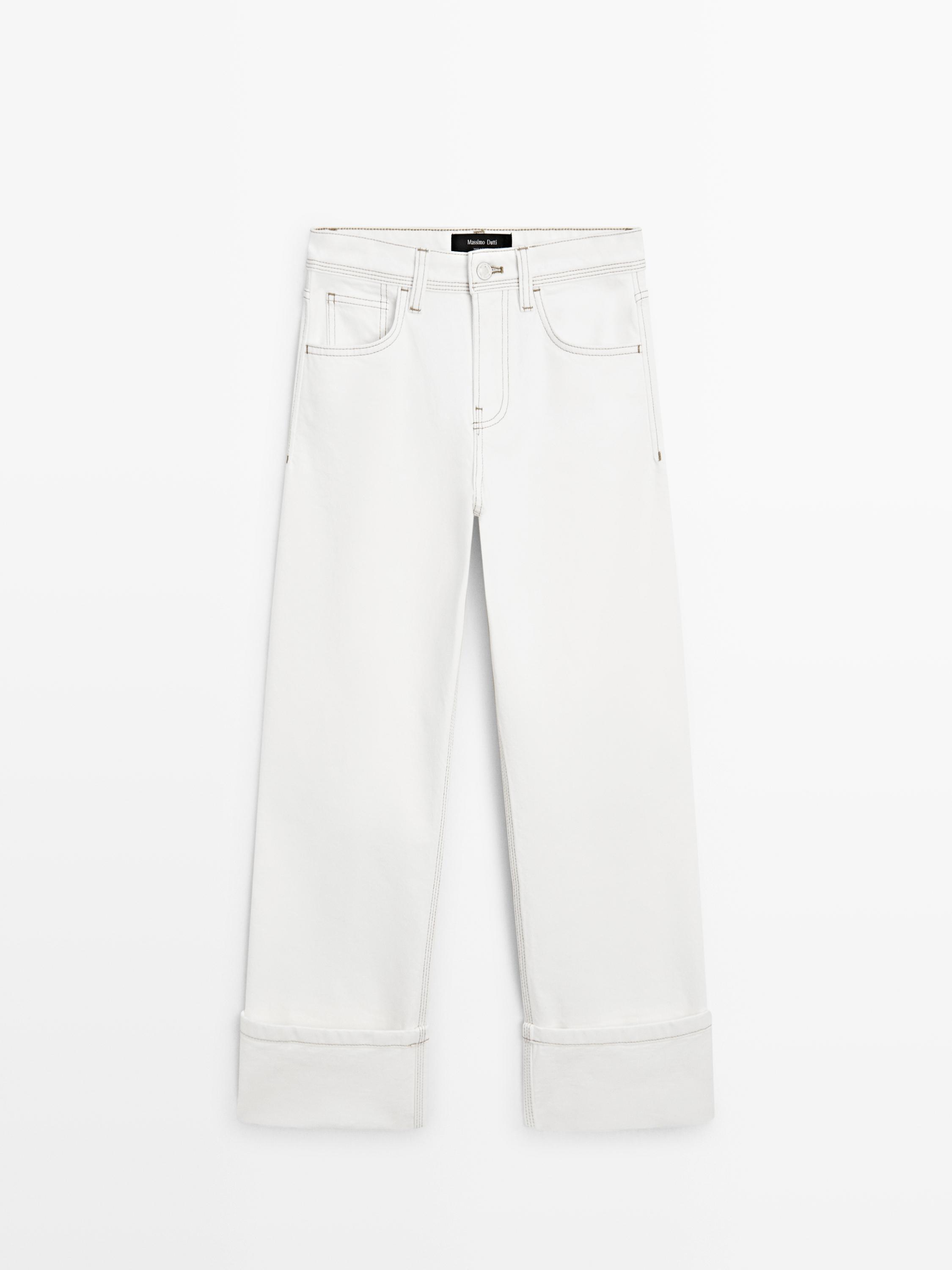 Straight-leg jeans with hem detail — WHITE